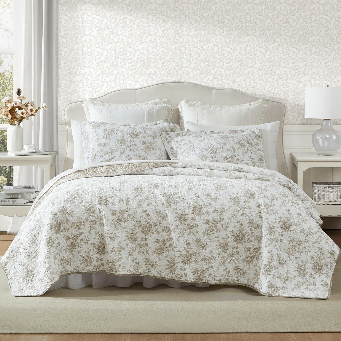 Rakuten - Laura Ashley キルトセット ベッドスプレッド 花柄 リバーシブル ブラウン