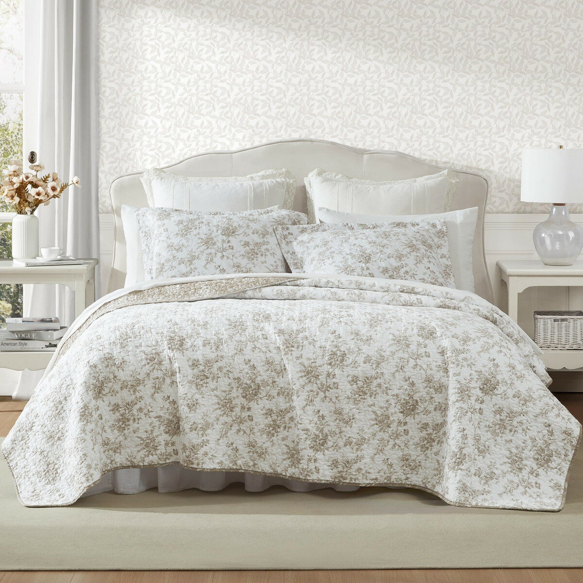 Futon Covers - Laura Ashley シングルサイズ キルトセット ベッドスプレッド 花柄 リバーシブル ブラウン