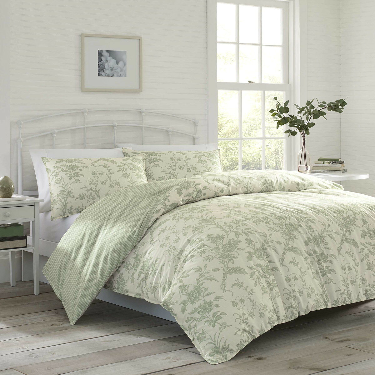 Laura Ashley Home キングサイズ 掛け布団カバーセット リバーシブル 綿100% 花柄 ...