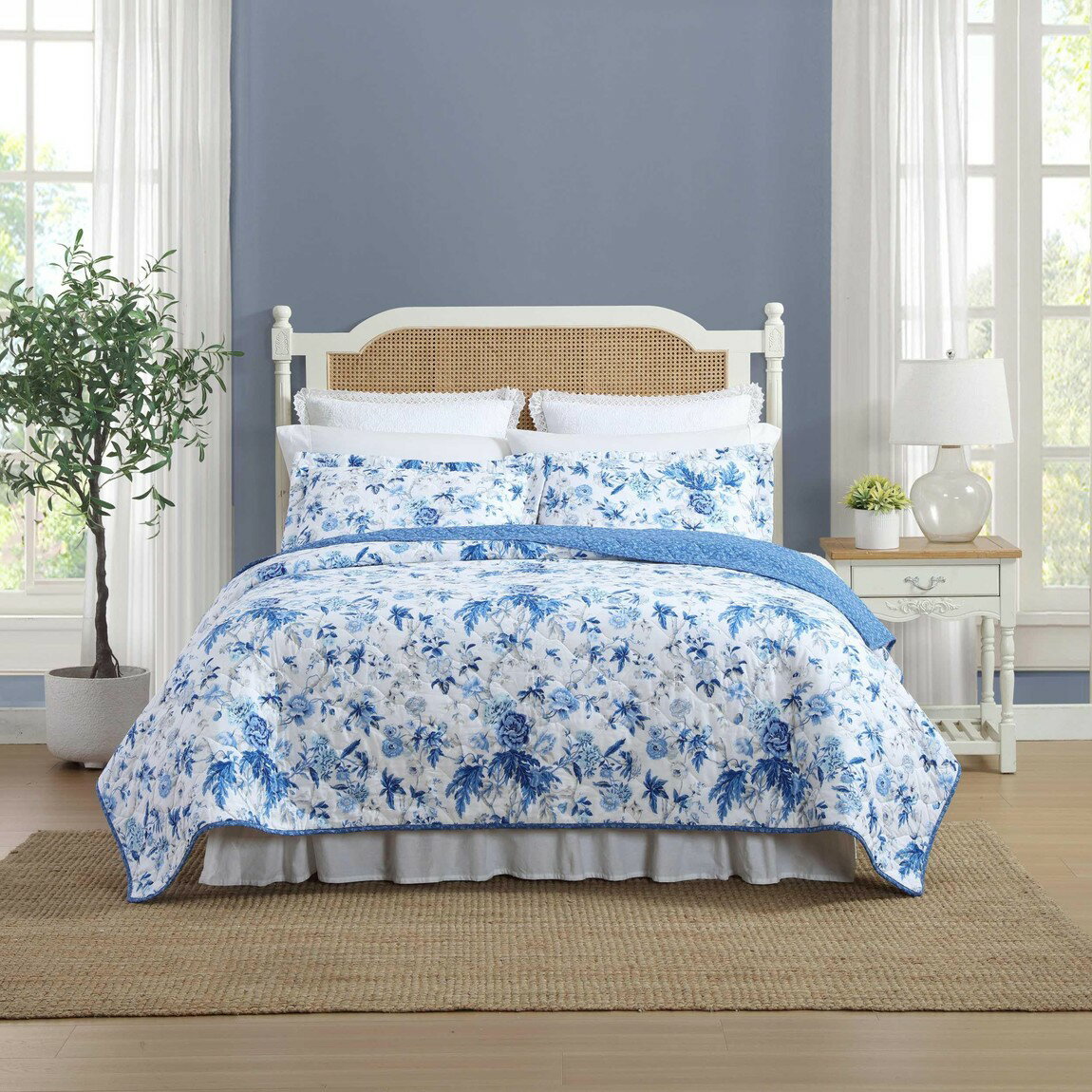 Rakuten - ローラアシュレイ Laura Ashley キルト セット シングル 枕カバー リバーシブル コットン 綿100% 花柄 ブルー ブリージー フローラル 寝具 布団カバー おしゃれ