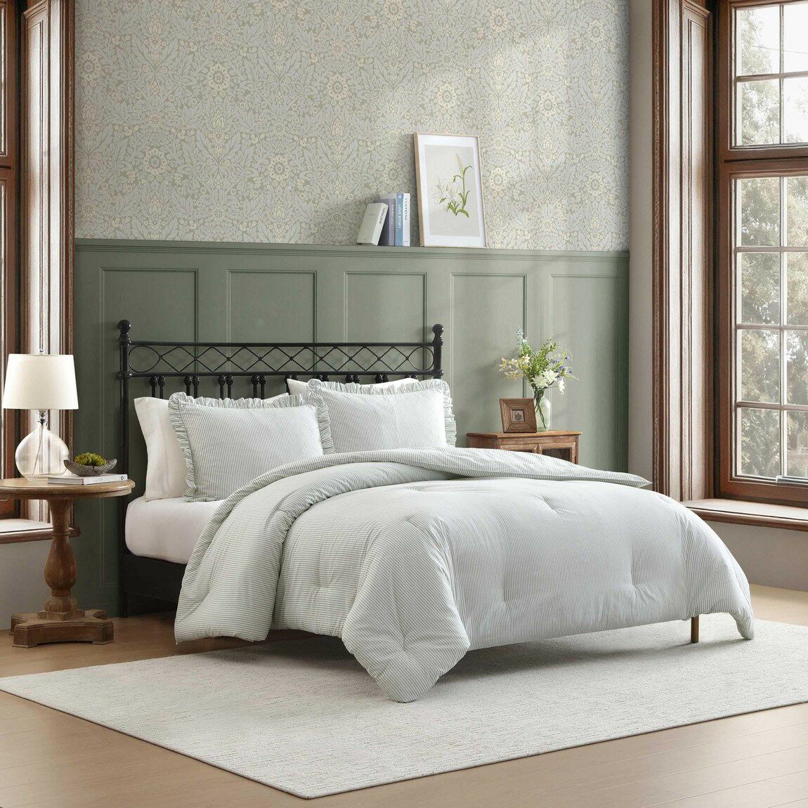 樂天商城 - Laura Ashley コンフォーターセット 3点セット ストライプ柄 グリーン 布団カバー 寝具