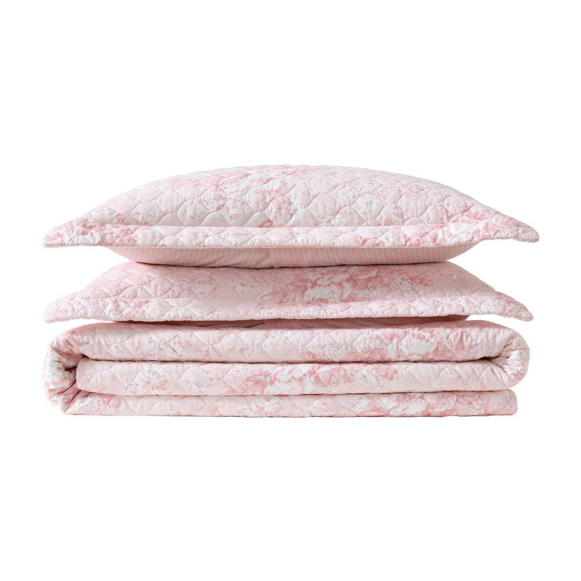 Laura Ashley キルトセット ベッドカバー 3点セット 花柄 ピンク リバーシブル 綿100%
