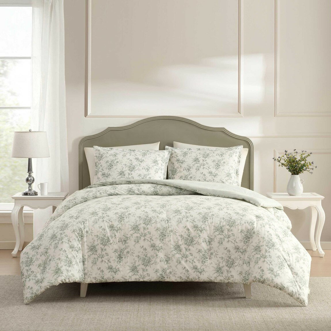 Laura Ashley コンフォーターセット 3点セット 花柄 グリーン 布団カバー 枕カバー...