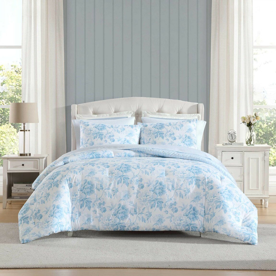 Laura Ashley コンフォーターセット Anja Blue 花柄 枕カバー シーツセット