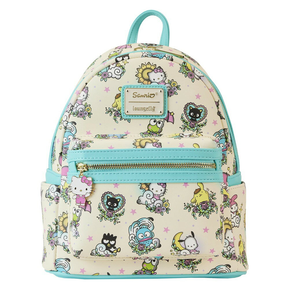 Loungefly Sanrio Hello Kitty タトゥー 総柄プリント レディース ダブルストラップ ショルダーバッグ