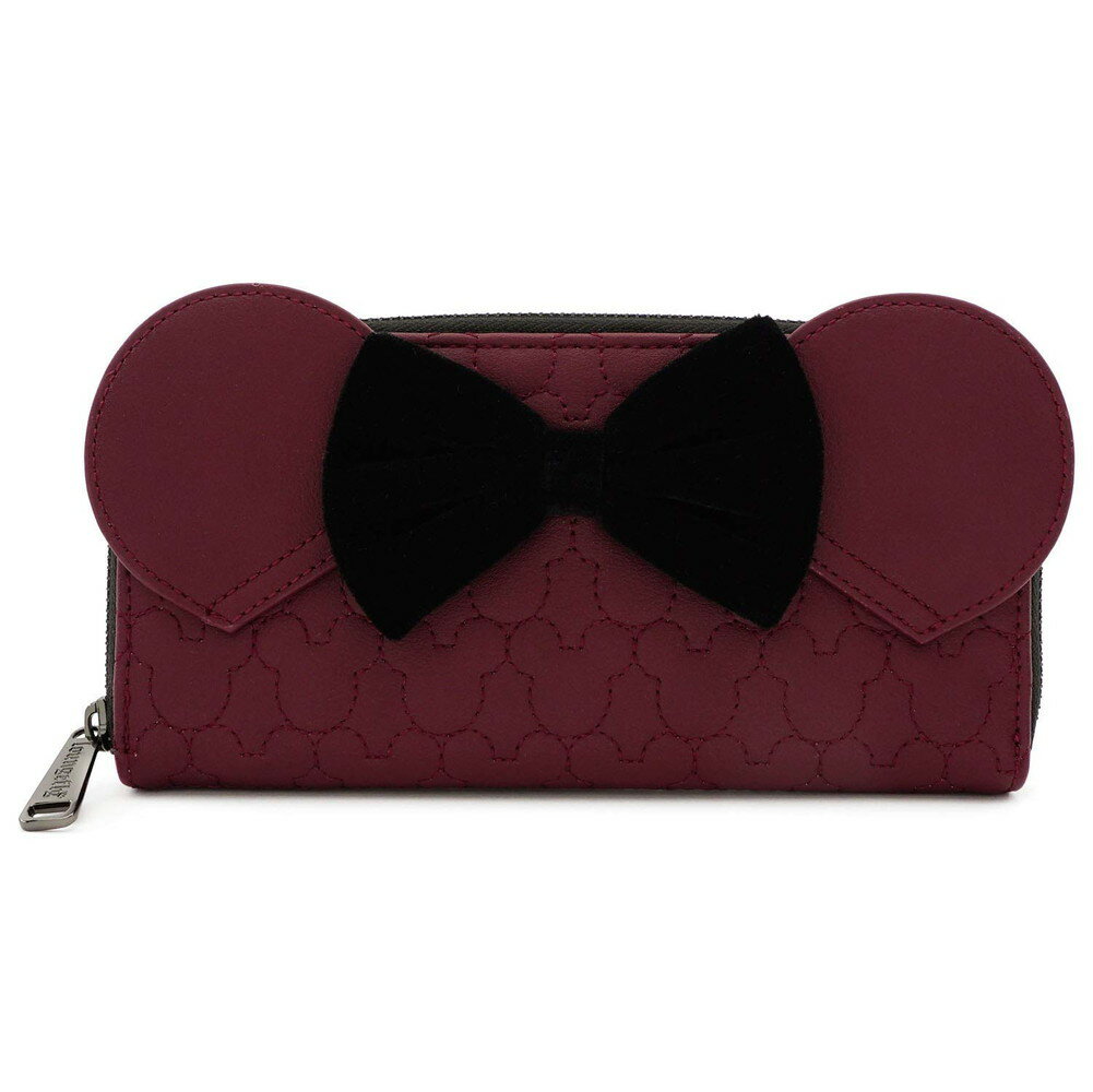 Loungefly Disney ミニーマウス キルティング ラウンドジップ財布 ベルベットリボ...