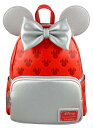 Loungefly Disney ミニーマウス レッド&シルバー レディース ダブルストラップ ショルダーバッグ