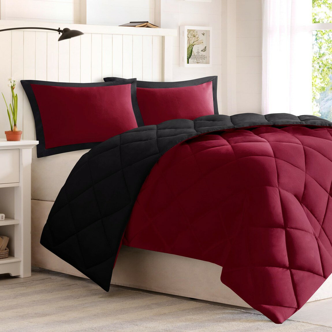 Madison Park Larkspur コンフォーター 3点セット レッド ブラック 寝具 掛け布団 毛布 布団カバー 洗える リバーシブル オールシーズン