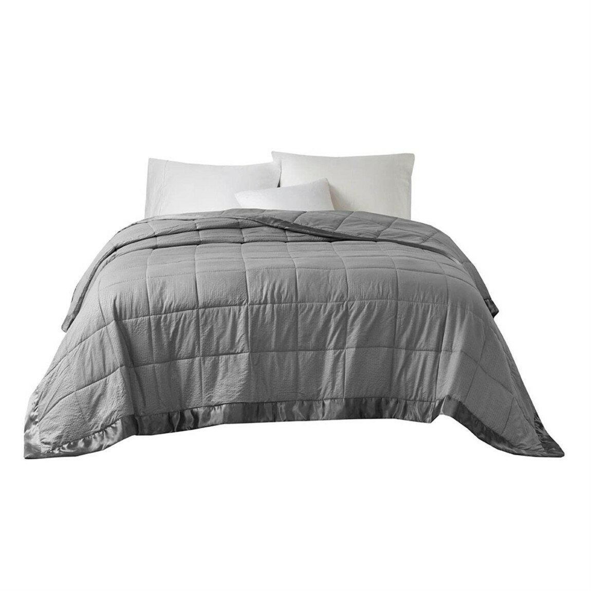 Madison Park Cambria ブランケット 特大 チャコール 毛布 掛け布団 寝具 洗える 吸湿 速乾 オールシーズン サテン縁取り