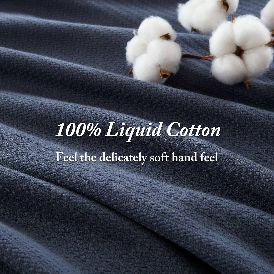 マディソンパーク リキッドコットンブランケット ネイビー 綿100% コットン 毛布 ...