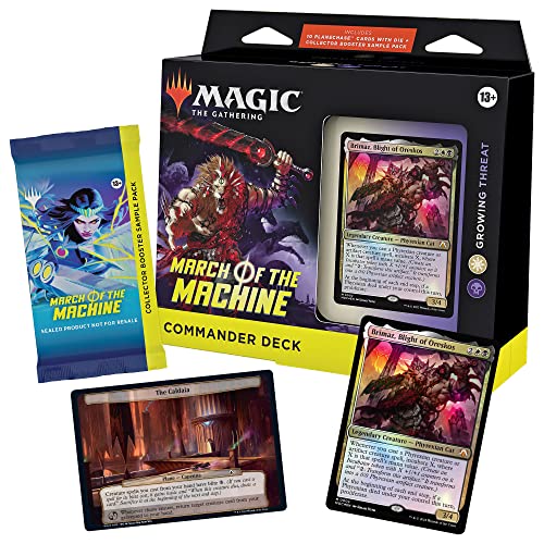 Magic The Gathering 機械兵団の進軍 統率者デッキ - 成長する脅威 (100枚デッキ、10枚の次元カード、コレクターブースターサンプルパック + アクセサリー) MTG英語版