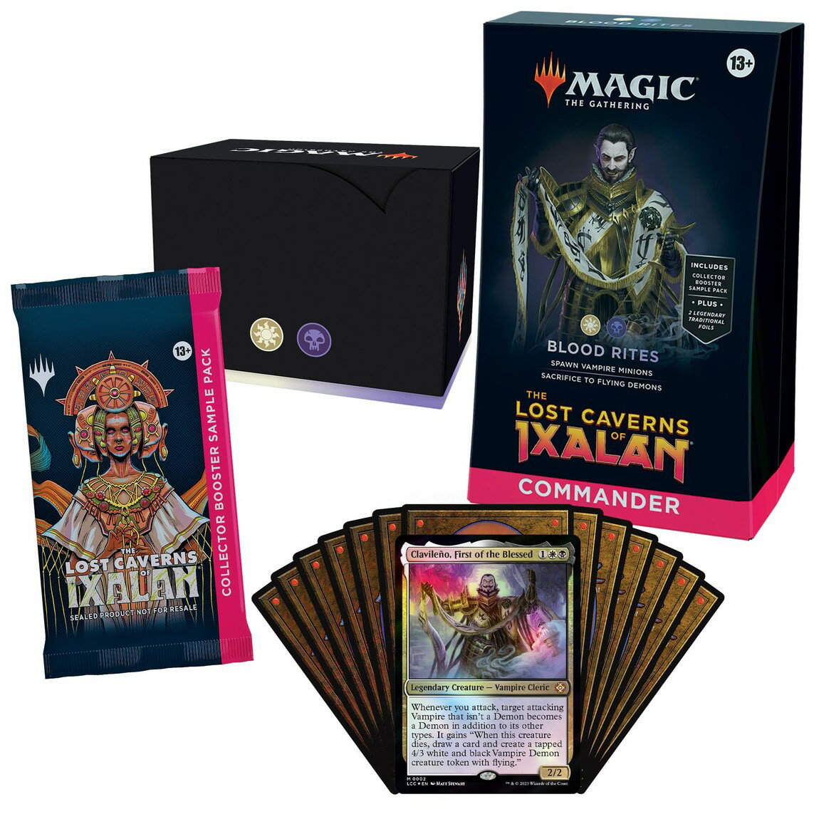 英語版 Magic: The Gathering The Lost Caverns of Ixalan Commander Deck - Blood Rites (100-Card Deck, 2-Card Collector Booster Sample Pack + Accessories)