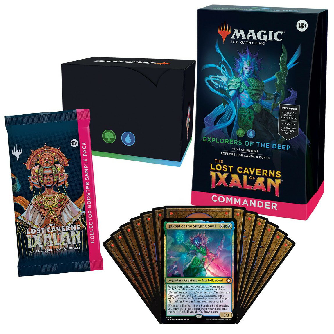 英語版 Magic: The Gathering The Lost Caverns of Ixalan Commander Deck - Explorers of the Deep (100-Card Deck, 2-Card Collector Booster Sample Pack + Accessories)