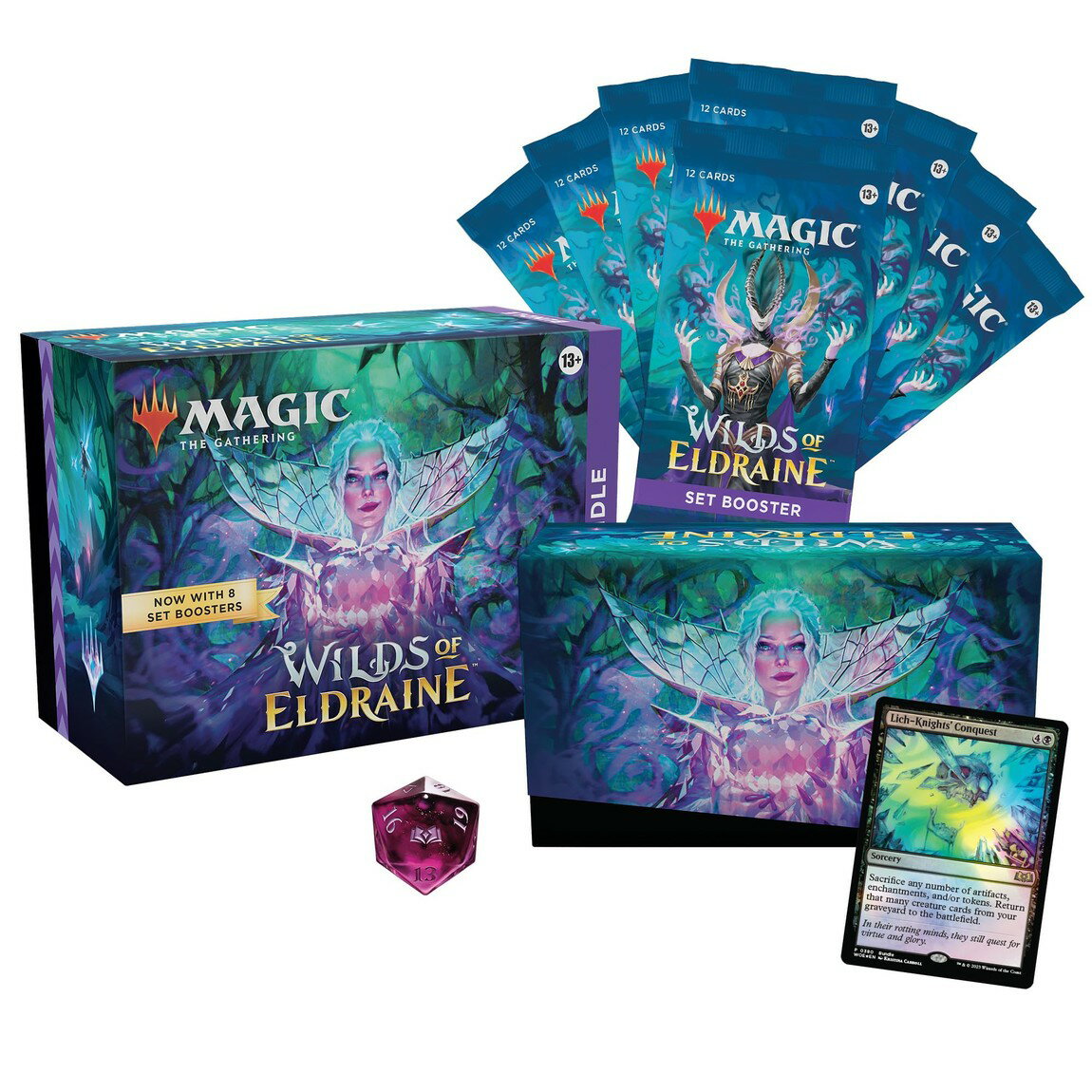 英語版 Magic: The Gathering Wilds of Eldraine Bundle - 8 Set Boosters + Accessories
