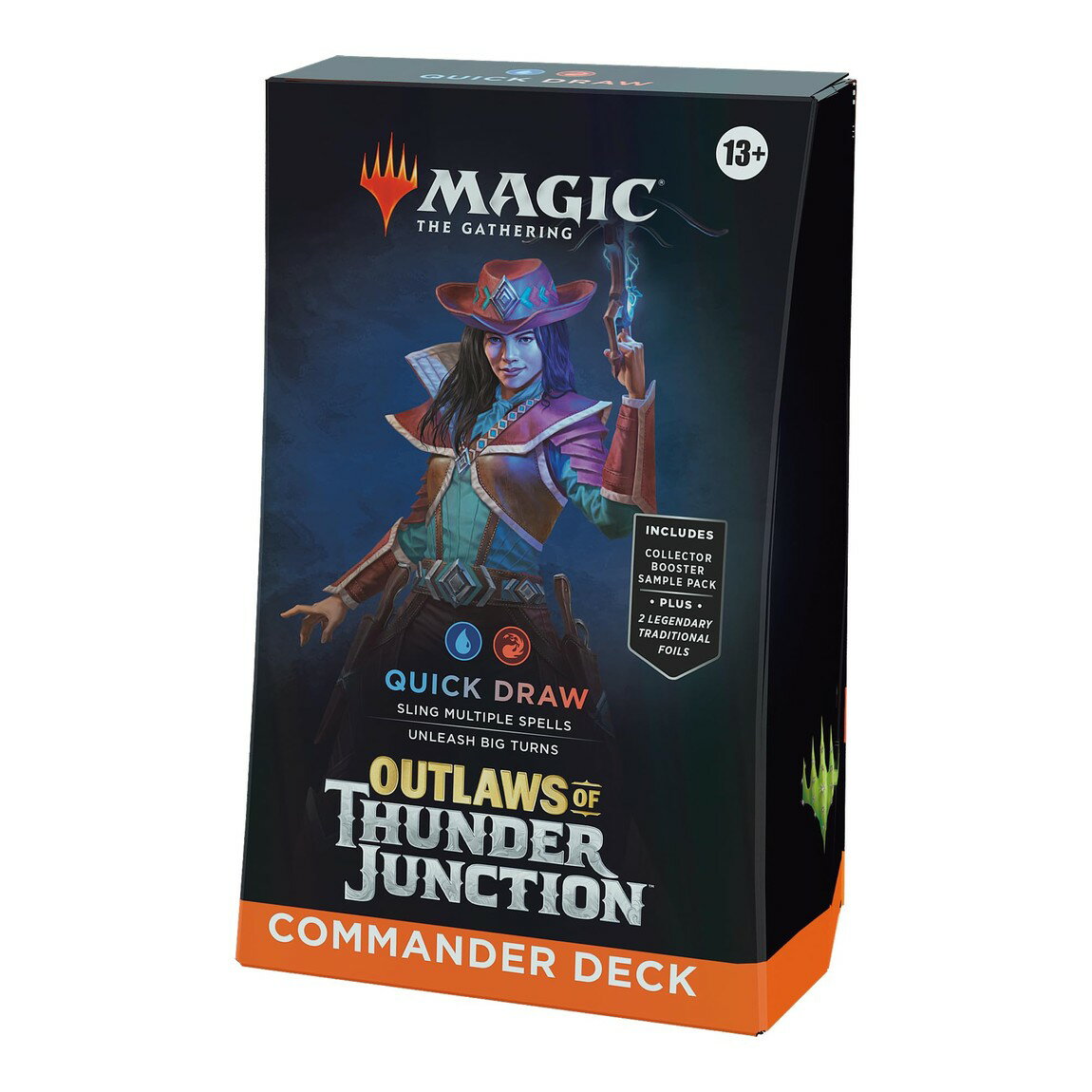 英語版 Magic: The Gathering Outlaws of Thunder Junction Commander Deck - Quick Draw (100-Card Deck, 2-Card Collector Booster Sample Pack + Accessories)