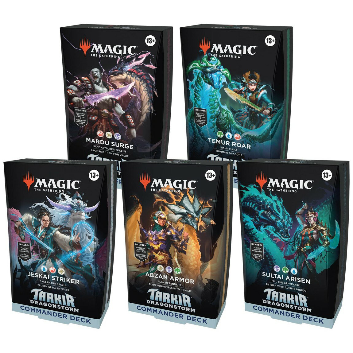 英語版 Magic: The Gathering Tarkir: Dragonstorm Commander Deck Bundle - Includes All 5 Decks (Abzan Armor, Jeskai Striker, Sultai Arisen, Mardu Surge, Temur Roar)