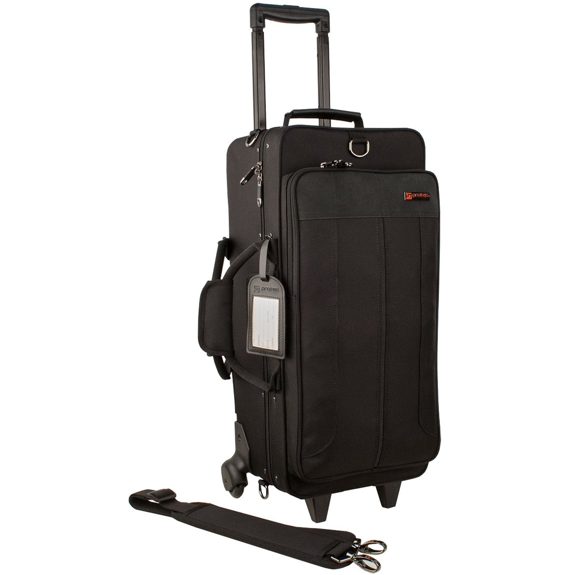 PRODUCT DETAILS Protec トランペット用 2本収納 ダブルケース iPAC ナイロン製 キャスター 伸縮ハンドル付き【商品仕様】・ 対応楽器：トランペット 2本・ ケース種別：セミハードケース・ 外装素材：1680デニール バリスティックナイロン（撥水・耐摩耗仕様）・ 内装素材：ソフトナイロン・ 付属仕様：ショルダーストラップ、可動式ベルクロ仕切りブロック、キャスター（インラインスケートタイプ）、伸縮式ハンドル・ 収納：オーガナイザー内蔵大型外部ポケット【特徴】・ ベルクロ式の仕切りとブロックを自由に組み替えることが可能で、楽器の形状やアクセサリーの量に合わせて内装をカスタマイズできます。・ 外装には耐久性が高く、水や摩耗に強い1680デニールのバリスティックナイロンを採用しています。・ インラインスケート仕様のホイールと伸縮式のキャリーハンドルを搭載し、重い荷物の移動を円滑に行えます。・ 外部ポケットには筆記用具などを整理して収納できるオーガナイザーが備わっており、小物の管理に便利です。・ 付属のショルダーストラップによる肩掛けと、キャスターでの運搬を状況に応じて使い分けが可能です。 ■ 商品について 海外輸入品（説明書は英語表記の場合あり） ■ ご注意 ・掲載画像は実物に近い色味になるよう調整しておりますが、ご利用の環境により差異が生じる場合があります。・複数店舗で在庫を共有しているため、ご注文後に在庫切れとなる場合がございます。 ■ 納期について お届けの目安を必ずご確認ください。 海外正規ルート仕入れ品 海外ブランド ▼ 海外正規ブランド店 正規代理店 ▼ 当 店 ※本商品は並行輸入品です 製造元は正規品と同一のブランド・メーカーです。当店では海外正規ルートより仕入れた商品を取り扱っております。流通ルートが異なるのみで、商品自体に違いはございません。 ── 当店の商品について ── 正規品のみ取り扱い 海外正規店・正規代理店から商品を直接仕入れ、国内に輸入して販売しております。 日本未入荷・海外限定モデルも多数 日本未入荷・海外限定モデルも多数取り扱っております。サイズ・カラー違いや海外限定で販売された製品など、日本では手に入りにくいアイテムをお届けいたします。 お求めやすい価格の理由 海外市場での価格差や流通ルートの違いにより、国内販売価格よりお求めやすくなっております。品質はそのままに、よりお手頃な価格でお届けいたします。 安心保証 ご使用前に万が一、製品に不具合がございました場合は、交換または商品代金のご返金にて対応させていただきます。商品到着後5日以内にご連絡ください。 ご注意 海外からの輸入品となります。海外輸送のため、外箱に軽微なスレ等がある場合がございますが、商品本体には影響ございません。 ※在庫状況は仕入先の在庫情報をもとに出来る限り正確に表示しておりますが、取寄せ商品のため、タイミングによりご注文後に欠品・キャンセルとなる場合がございます。 お探しの商品がございましたら、お気軽にご相談ください。