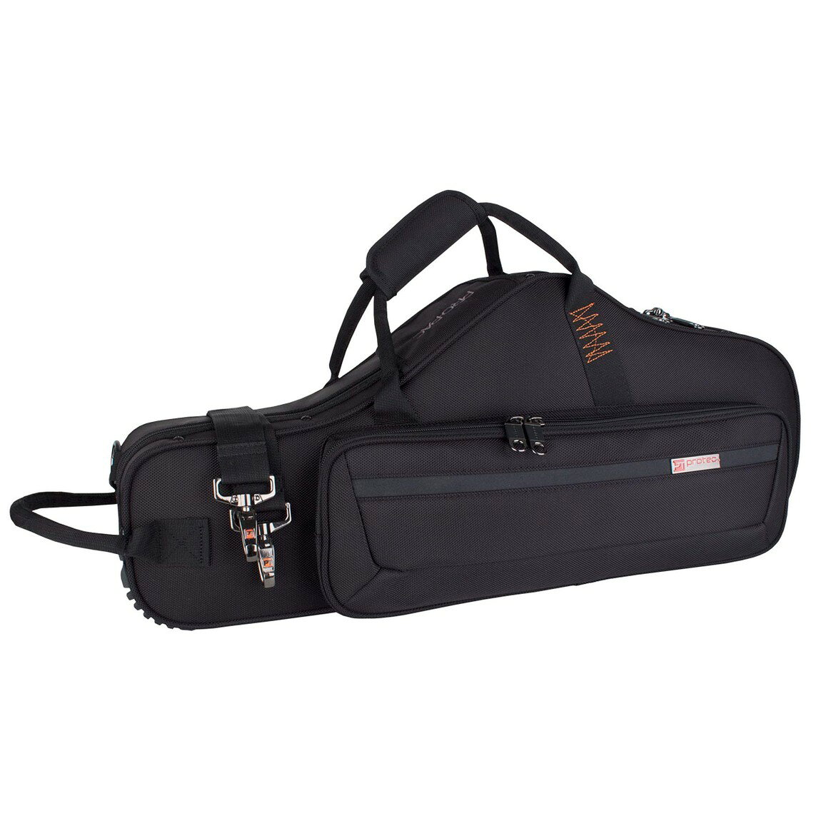 PRODUCT DETAILS Protec アルトサックス用セミハードケース PRO PAC ブラック フルートケース収納ポケット付【商品仕様】・ 対応楽器：アルトサックス・ ケース種別：セミハードケース・ 外装素材：1680デニール・バリスティックナイロン（撥水・耐摩耗加工）・ 内装素材：クッション付ベルベット・ 重量：約2.2kg・ 外寸：約57.2cm x 27.3cm x 17.8cm (22.5 x 10.75 x 7インチ)・ 付属仕様：ショルダーストラップ、大型フルート収納ポケット、ネック/マウスピース専用スペース、ラバーフット、底面ランナー【特徴】・ 楽器の安全を第一に設計された軽量で衝撃吸収性に優れた木製フレームを内部に採用しています。・ 外装には耐久性の高い1680デニールのバリスティックナイロンを使用し、ステッチにはジグザグ縫いによる補強が施されています。・ 前面の大型ガセットポケットにはフルートケースも収納可能で、内部にはオーガナイザーも備えています。・ ケース内部は柔らかなベルベット素材で、ネックとマウスピースを個別に収納できるセクションにより楽器を傷から守ります。・ 調節可能な滑り止め付きショルダーストラップと金属製のクリップにより、持ち運びの際の安定性を確保しています。 ■ 商品について 海外輸入品（説明書は英語表記の場合あり） ■ ご注意 ・掲載画像は実物に近い色味になるよう調整しておりますが、ご利用の環境により差異が生じる場合があります。・複数店舗で在庫を共有しているため、ご注文後に在庫切れとなる場合がございます。 ■ 納期について お届けの目安を必ずご確認ください。 海外正規ルート仕入れ品 海外ブランド ▼ 海外正規ブランド店 正規代理店 ▼ 当 店 ※本商品は並行輸入品です 製造元は正規品と同一のブランド・メーカーです。当店では海外正規ルートより仕入れた商品を取り扱っております。流通ルートが異なるのみで、商品自体に違いはございません。 ── 当店の商品について ── 正規品のみ取り扱い 海外正規店・正規代理店から商品を直接仕入れ、国内に輸入して販売しております。 日本未入荷・海外限定モデルも多数 日本未入荷・海外限定モデルも多数取り扱っております。サイズ・カラー違いや海外限定で販売された製品など、日本では手に入りにくいアイテムをお届けいたします。 お求めやすい価格の理由 海外市場での価格差や流通ルートの違いにより、国内販売価格よりお求めやすくなっております。品質はそのままに、よりお手頃な価格でお届けいたします。 安心保証 ご使用前に万が一、製品に不具合がございました場合は、交換または商品代金のご返金にて対応させていただきます。商品到着後5日以内にご連絡ください。 ご注意 海外からの輸入品となります。海外輸送のため、外箱に軽微なスレ等がある場合がございますが、商品本体には影響ございません。 ※在庫状況は仕入先の在庫情報をもとに出来る限り正確に表示しておりますが、取寄せ商品のため、タイミングによりご注文後に欠品・キャンセルとなる場合がございます。 お探しの商品がございましたら、お気軽にご相談ください。