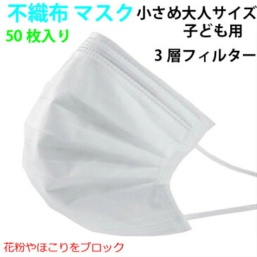 マスク 大人小さめ 子ども用サイズ 在庫あり 50枚 箱 不織布 メルトブロー 3層フィルター 使い捨て 家庭用 中国製
