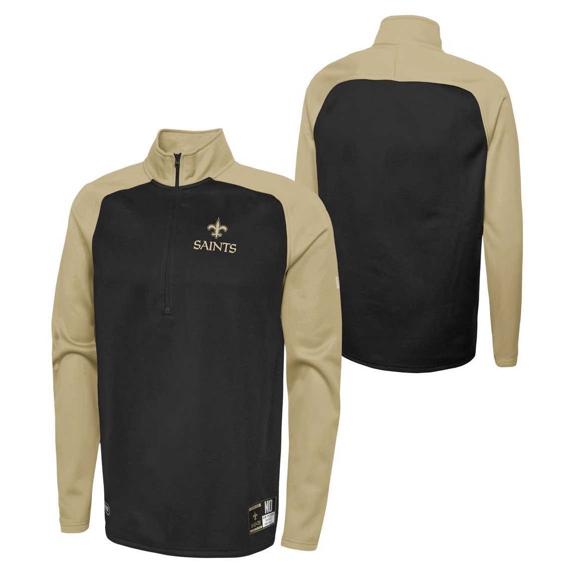 BasqueバスクのOuterstuff NFL ニューオーリンズ・セインツ New Orleans Saints パフォーマンス 1/4ジップ プルオーバー フリース スウェット ブラック トレーニングウェア｜アングル3