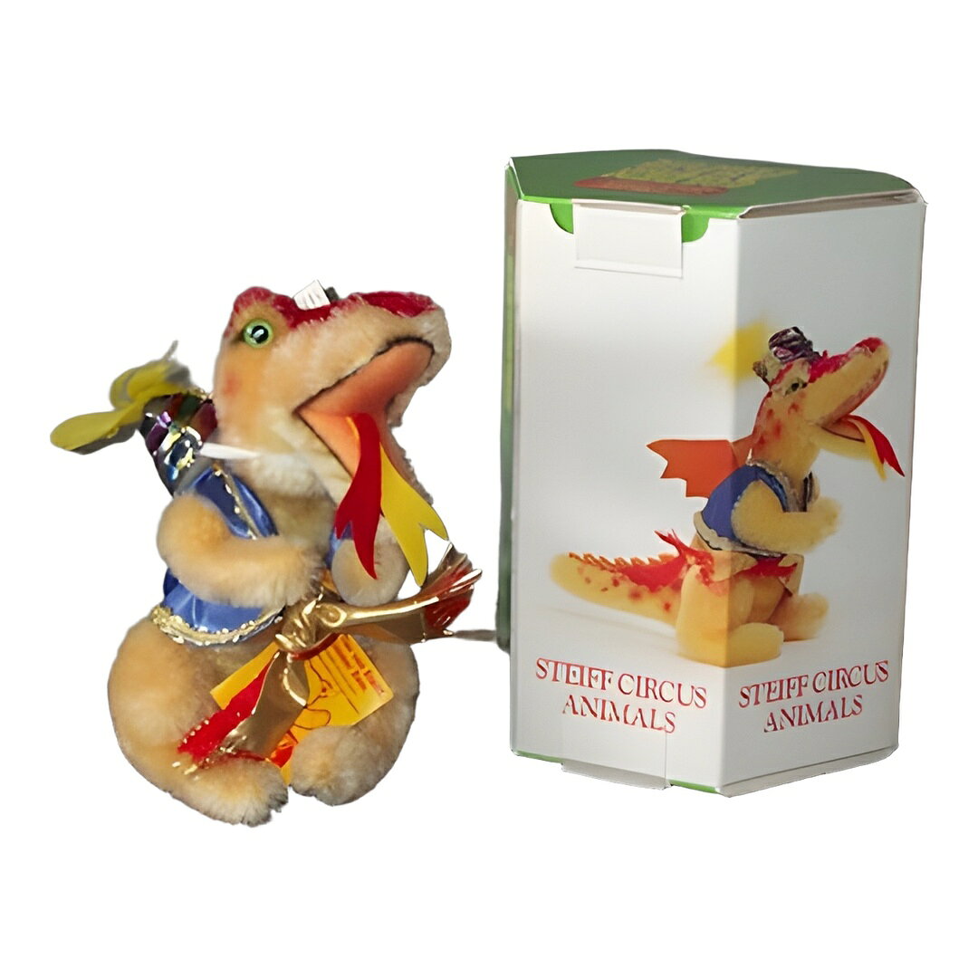 PRODUCT DETAILS シュタイフ Fire Eater ドラゴン 19cm 1990年製 Steiff 014919 ぬいぐるみ【商品仕様】・ブランド：Steiff（シュタイフ）・シリーズ：米国限定・EAN（メーカー型番）：014919・サイズ：19 cm・製造年：1990・限定数：5000・化粧箱：あり・証明書：なし・商品状態：新品・未使用 ■ 商品について 海外輸入品（付属の説明書・証明書は英語またはドイツ語表記の場合があります） ■ 経年についてのご注意（重要） 本品は製造から約36年が経過した未使用品（デッドストック）です。長期保管品のため、毛並みの癖・色あせ・毛の抜け・タグや同梱物の黄ばみ・化粧箱の傷みなど、保管環境に起因する個体差が大きい商品です。完全な状態をお求めの方はご購入をお控えください。 ■ ご注意 ・掲載画像は実物に近い色味になるよう調整しておりますが、ご利用の環境により差異が生じる場合があります。・複数店舗で在庫を共有しているため、ご注文後に在庫切れとなる場合がございます。 ■ 納期について お届けの目安を必ずご確認ください。 海外正規ルート仕入れ品 海外ブランド ▼ 海外正規ブランド店 正規代理店 ▼ 当 店 ※本商品は並行輸入品です 製造元は正規品と同一のブランド・メーカーです。当店では海外正規ルートより仕入れた商品を取り扱っております。流通ルートが異なるのみで、商品自体に違いはございません。 ── 当店の商品について ── 正規品のみ取り扱い 海外正規店・正規代理店から商品を直接仕入れ、国内に輸入して販売しております。 日本未入荷・海外限定モデルも多数 日本未入荷・海外限定モデルも多数取り扱っております。サイズ・カラー違いや海外限定で販売された製品など、日本では手に入りにくいアイテムをお届けいたします。 お求めやすい価格の理由 海外市場での価格差や流通ルートの違いにより、国内販売価格よりお求めやすくなっております。品質はそのままに、よりお手頃な価格でお届けいたします。 安心保証 ご使用前に万が一、製品に不具合がございました場合は、交換または商品代金のご返金にて対応させていただきます。商品到着後5日以内にご連絡ください。 ご注意 海外からの輸入品となります。海外輸送のため、外箱に軽微なスレ等がある場合がございますが、商品本体には影響ございません。 ※在庫状況は仕入先の在庫情報をもとに出来る限り正確に表示しておりますが、取寄せ商品のため、タイミングによりご注文後に欠品・キャンセルとなる場合がございます。 お探しの商品がございましたら、お気軽にご相談ください。