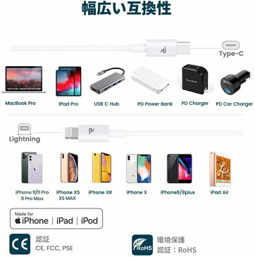 Rampow iPhone USB Type C to ライトニングケーブル 1m PD 18W 人気 Apple Mfi 認証 急速充電 データ転送iPhone 11/11 Pro/11 Pro Max/XS/XS Max/XR/iPhone X/8/8 Plus/iPad pro PD power delivery