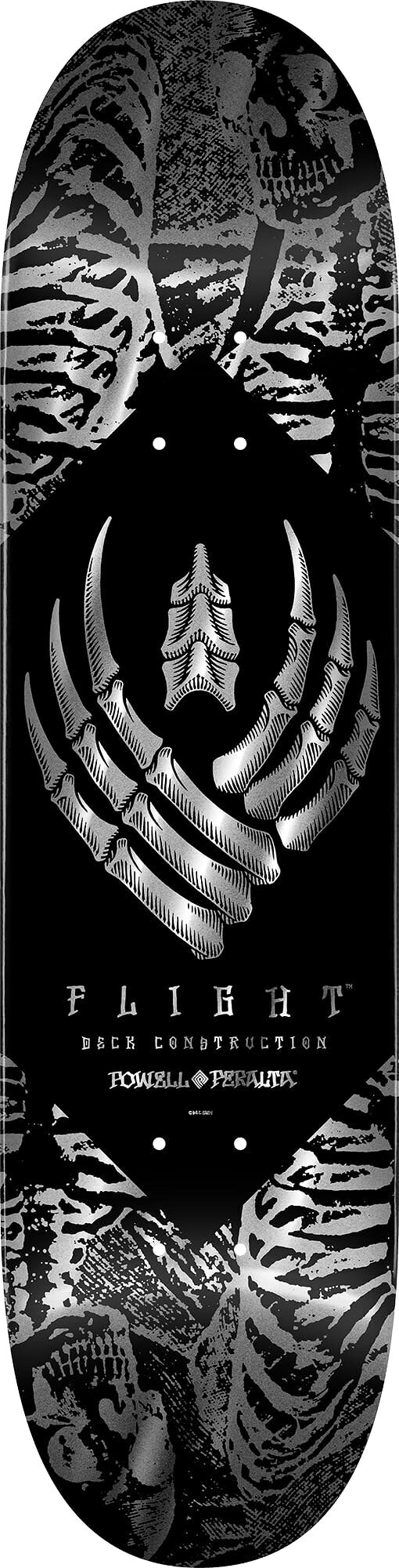 PRODUCT DETAILS Powell Peralta Skeleton Flight スケートボード デッキ Silver Foil 8.25" x 31.95"【商品仕様】・ 種別：スケートボード デッキ・ デッキ幅：8.25インチ（約20.96cm）・ デッキ長さ：31.95インチ（約81.15cm）・ ホイールベース：14.25インチ（約36.20cm）・ 素材：ハードロックメイプル、ファイバーグラス、エポキシ樹脂（FLIGHT構造）・ シェイプ：243 / コンケーブ K26・ 生産国：アメリカ【特徴】・ 独自のFLIGHT構造により、通常のメイプルデッキよりも薄く、かつ高い強度と軽量化を実現しています。・ ファイバーグラスとエポキシ樹脂の積層により、長期間にわたり高い反発力（ポップ）を維持します。・ 折れにくく耐久性に優れた構造で、ハードな使用環境にも対応します。・ シルバーフォイル（銀箔）仕様のグラフィックを採用しています。【ご注意】・ 海外並行輸入品のため、付属の説明書がある場合は英語表記となります。 ■ 商品について 海外輸入品（説明書は英語表記の場合あり） ■ ご注意 ・掲載画像は実物に近い色味になるよう調整しておりますが、ご利用の環境により差異が生じる場合があります。・複数店舗で在庫を共有しているため、ご注文後に在庫切れとなる場合がございます。 ■ 納期について お届けの目安を必ずご確認ください。 海外正規ルート仕入れ品 海外ブランド ▼ 海外正規ブランド店 正規代理店 ▼ 当 店 ※本商品は並行輸入品です 製造元は正規品と同一のブランド・メーカーです。当店では海外正規ルートより仕入れた商品を取り扱っております。流通ルートが異なるのみで、商品自体に違いはございません。 ── 当店の商品について ── 正規品のみ取り扱い 海外正規店・正規代理店から商品を直接仕入れ、国内に輸入して販売しております。 日本未入荷・海外限定モデルも多数 日本未入荷・海外限定モデルも多数取り扱っております。サイズ・カラー違いや海外限定で販売された製品など、日本では手に入りにくいアイテムをお届けいたします。 お求めやすい価格の理由 海外市場での価格差や流通ルートの違いにより、国内販売価格よりお求めやすくなっております。品質はそのままに、よりお手頃な価格でお届けいたします。 安心保証 ご使用前に万が一、製品に不具合がございました場合は、交換または商品代金のご返金にて対応させていただきます。商品到着後5日以内にご連絡ください。 ご注意 海外からの輸入品となります。海外輸送のため、外箱に軽微なスレ等がある場合がございますが、商品本体には影響ございません。 ※在庫状況は仕入先の在庫情報をもとに出来る限り正確に表示しておりますが、取寄せ商品のため、タイミングによりご注文後に欠品・キャンセルとなる場合がございます。 お探しの商品がございましたら、お気軽にご相談ください。