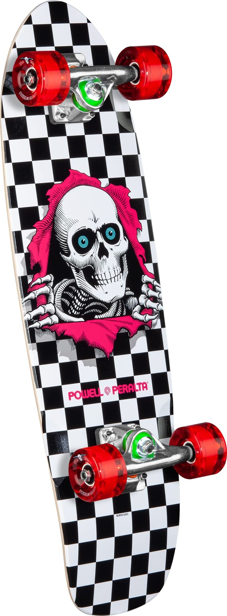 PRODUCT DETAILS Powell Peralta Sidewalk Surfer Checker Ripper スケートボード コンプリート 7.75" クルーザー【商品仕様】・ 種別：コンプリート（完成品） スケートボード・ デッキ幅：7.75インチ（約19.68cm）・ デッキ長さ：27.2インチ（約69.08cm）・ ホイールベース：14インチ（約35.56cm）・ デッキ素材：7層ハードウッド・ ウィール：55mm 80A（ソフトウィール）・ トラック：Mini Logo 356アルミニウム合金・ ベアリング：BONES REDS【特徴】・ 1970年代後半のデザインを反映したSidewalk Surfer形状のデッキを採用しています。・ 80AのソフトウィールとBONES REDSベアリングにより、滑らかで安定した走行が可能です。・ ウィールウェルとライザーパッドの装備により、旋回時のウィールバイト（デッキと車輪の接触）を軽減しています。・ 耐久性に優れた7層構造のデッキに、デジタルプリントを施したグリップテープが貼付されています。・ 街乗りやクルージングに適した、操作性の高いサイズ構成です。【ご注意】・ 海外並行輸入品のため、付属の説明書がある場合は英語表記となります。 ■ 商品について 海外輸入品（説明書は英語表記の場合あり） ■ ご注意 ・掲載画像は実物に近い色味になるよう調整しておりますが、ご利用の環境により差異が生じる場合があります。・複数店舗で在庫を共有しているため、ご注文後に在庫切れとなる場合がございます。 ■ 納期について お届けの目安を必ずご確認ください。 海外正規ルート仕入れ品 海外ブランド ▼ 海外正規ブランド店 正規代理店 ▼ 当 店 ※本商品は並行輸入品です 製造元は正規品と同一のブランド・メーカーです。当店では海外正規ルートより仕入れた商品を取り扱っております。流通ルートが異なるのみで、商品自体に違いはございません。 ── 当店の商品について ── 正規品のみ取り扱い 海外正規店・正規代理店から商品を直接仕入れ、国内に輸入して販売しております。 日本未入荷・海外限定モデルも多数 日本未入荷・海外限定モデルも多数取り扱っております。サイズ・カラー違いや海外限定で販売された製品など、日本では手に入りにくいアイテムをお届けいたします。 お求めやすい価格の理由 海外市場での価格差や流通ルートの違いにより、国内販売価格よりお求めやすくなっております。品質はそのままに、よりお手頃な価格でお届けいたします。 安心保証 ご使用前に万が一、製品に不具合がございました場合は、交換または商品代金のご返金にて対応させていただきます。商品到着後5日以内にご連絡ください。 ご注意 海外からの輸入品となります。海外輸送のため、外箱に軽微なスレ等がある場合がございますが、商品本体には影響ございません。 ※在庫状況は仕入先の在庫情報をもとに出来る限り正確に表示しておりますが、取寄せ商品のため、タイミングによりご注文後に欠品・キャンセルとなる場合がございます。 お探しの商品がございましたら、お気軽にご相談ください。