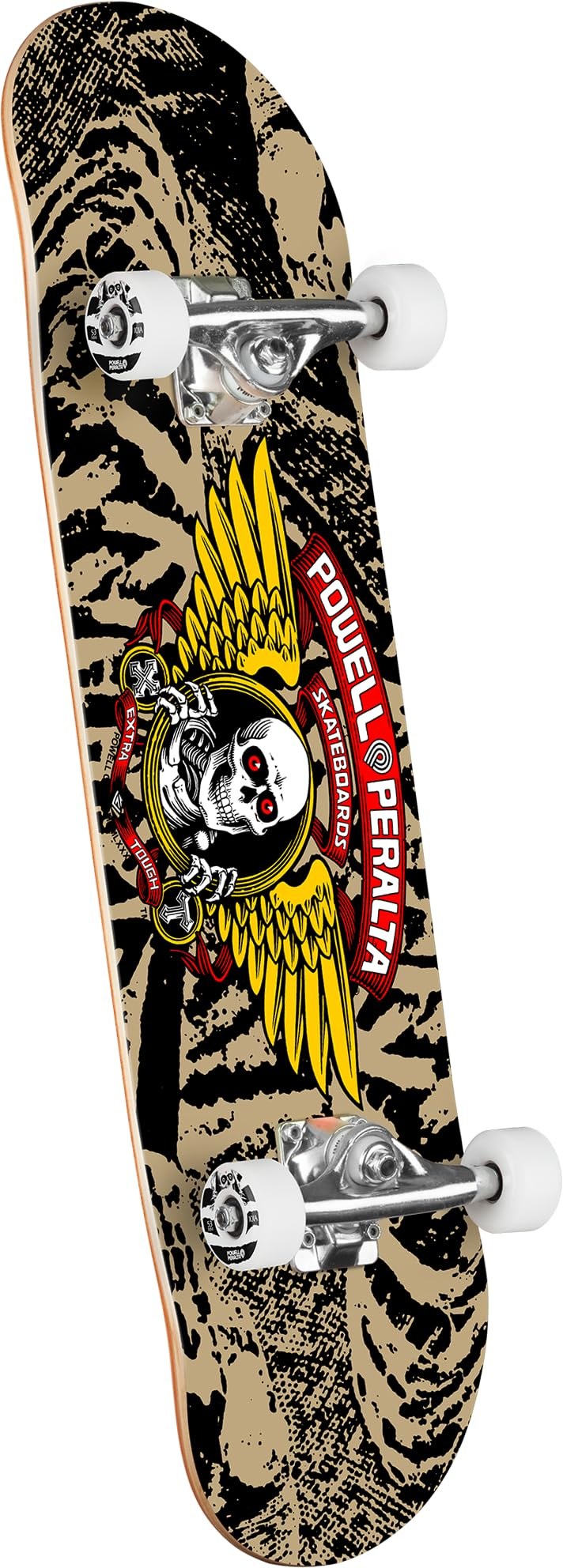 PRODUCT DETAILS Powell Peralta Winged Ripper スケートボード コンプリート 8.0インチ Khaki/Black【商品仕様】・ 種別：スケートボード コンプリート（完成品）・ デッキ幅：8.0インチ（約20.32cm）・ デッキ長さ：31.45インチ（約79.88cm）・ ホイールベース：14.0インチ（約35.56cm）・ 素材：バーチ材（AirLamプレス加工）・ トラック：Mini Logo トラック（ミディアムブッシュ）・ ウィール：53mm 101A・ ベアリング：Mini Logo Skate Rated【特徴】・ 独自のAirLamプレスにより、耐水性のある接着剤でバーチ材を成形し、強度と弾きを両立したデッキです。・ Mini Logoトラックを装備しており、安定感のあるターンとストリートやパークでの耐久性を備えています。・ 8.0インチモデルには、走行性に優れた101Aの高硬度ウィールを採用しています。・ 汚れや衝撃に強く、メンテナンスのしやすいシールド付きベアリングを搭載しています。・ パーツが全て組み上げられた状態の完成品のため、お手元に届いてすぐにご使用いただけます。【ご注意】・ 海外並行輸入品のため、付属の説明書がある場合は英語表記となります。 ■ 商品について 海外輸入品（説明書は英語表記の場合あり） ■ ご注意 ・掲載画像は実物に近い色味になるよう調整しておりますが、ご利用の環境により差異が生じる場合があります。・複数店舗で在庫を共有しているため、ご注文後に在庫切れとなる場合がございます。 ■ 納期について お届けの目安を必ずご確認ください。 海外正規ルート仕入れ品 海外ブランド ▼ 海外正規ブランド店 正規代理店 ▼ 当 店 ※本商品は並行輸入品です 製造元は正規品と同一のブランド・メーカーです。当店では海外正規ルートより仕入れた商品を取り扱っております。流通ルートが異なるのみで、商品自体に違いはございません。 ── 当店の商品について ── 正規品のみ取り扱い 海外正規店・正規代理店から商品を直接仕入れ、国内に輸入して販売しております。 日本未入荷・海外限定モデルも多数 日本未入荷・海外限定モデルも多数取り扱っております。サイズ・カラー違いや海外限定で販売された製品など、日本では手に入りにくいアイテムをお届けいたします。 お求めやすい価格の理由 海外市場での価格差や流通ルートの違いにより、国内販売価格よりお求めやすくなっております。品質はそのままに、よりお手頃な価格でお届けいたします。 安心保証 ご使用前に万が一、製品に不具合がございました場合は、交換または商品代金のご返金にて対応させていただきます。商品到着後5日以内にご連絡ください。 ご注意 海外からの輸入品となります。海外輸送のため、外箱に軽微なスレ等がある場合がございますが、商品本体には影響ございません。 ※在庫状況は仕入先の在庫情報をもとに出来る限り正確に表示しておりますが、取寄せ商品のため、タイミングによりご注文後に欠品・キャンセルとなる場合がございます。 お探しの商品がございましたら、お気軽にご相談ください。