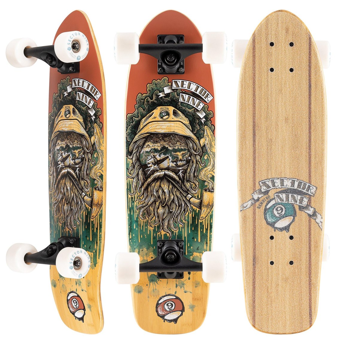 PRODUCT DETAILS Sector 9 Bambino Skipper クルーザー スケートボード コンプリート 26.5" 7.5"【商品仕様】・ 種別：クルーザー コンプリート（完成品）・ デッキサイズ：長さ 26.5インチ（約67.31cm）× 幅 7.5インチ（約19.05cm）・ ホイールベース：14.0インチ（約35.56cm）・ デッキ素材：5プライ バンブー（竹）・ トラック：8.375インチ Gullwing Mission Trucks・ ウィール：61mm 78a Nineballs・ ベアリング：ABEC 5 Greaseball Bearings・ その他：クリアグリップテープ、0.25インチ リサイクルプラスチックライザー、1.25インチ ハードボルト【特徴】・ 素材にバンブー（竹）を採用した、しなやかで軽量なデッキ構造です。・ 小回りが利きやすいコンパクトなサイズ感で、街乗りや移動用のクルージングに最適です。・ テール部分が跳ね上がったキックテール形状により、段差の乗り越えなどの操作が可能です。・ アーティスト Nate Reifke（Salty Timbers）によるグラフィックが施されています。【ご注意】・ 海外並行輸入品のため、付属の説明書がある場合は英語表記となります。 ■ 商品について 海外輸入品（説明書は英語表記の場合あり） ■ ご注意 ・掲載画像は実物に近い色味になるよう調整しておりますが、ご利用の環境により差異が生じる場合があります。・複数店舗で在庫を共有しているため、ご注文後に在庫切れとなる場合がございます。 ■ 納期について お届けの目安を必ずご確認ください。 海外正規ルート仕入れ品 海外ブランド ▼ 海外正規ブランド店 正規代理店 ▼ 当 店 ※本商品は並行輸入品です 製造元は正規品と同一のブランド・メーカーです。当店では海外正規ルートより仕入れた商品を取り扱っております。流通ルートが異なるのみで、商品自体に違いはございません。 ── 当店の商品について ── 正規品のみ取り扱い 海外正規店・正規代理店から商品を直接仕入れ、国内に輸入して販売しております。 日本未入荷・海外限定モデルも多数 日本未入荷・海外限定モデルも多数取り扱っております。サイズ・カラー違いや海外限定で販売された製品など、日本では手に入りにくいアイテムをお届けいたします。 お求めやすい価格の理由 海外市場での価格差や流通ルートの違いにより、国内販売価格よりお求めやすくなっております。品質はそのままに、よりお手頃な価格でお届けいたします。 安心保証 ご使用前に万が一、製品に不具合がございました場合は、交換または商品代金のご返金にて対応させていただきます。商品到着後5日以内にご連絡ください。 ご注意 海外からの輸入品となります。海外輸送のため、外箱に軽微なスレ等がある場合がございますが、商品本体には影響ございません。 ※在庫状況は仕入先の在庫情報をもとに出来る限り正確に表示しておりますが、取寄せ商品のため、タイミングによりご注文後に欠品・キャンセルとなる場合がございます。 お探しの商品がございましたら、お気軽にご相談ください。