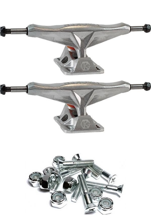 PRODUCT DETAILS Grind King Locker Raw Silver スケートボード トラック 5.8 Hanger 8.5 Axle 1インチハードウェア付 2個セット【商品仕様】・ ブランド：Grind King・ モデル：Locker・ 種別：スケートボード用トラック・ ハンガー幅：5.8インチ (約14.7cm)・ アクスル幅：8.5インチ (約21.6cm)・ 付属品：1インチ クローム ハードウェア（ボルト・ナット）・ 内容量：前後2個セット【特徴】・ 低いキングピン設計により、グラインド時の引っ掛かりを軽減するLockerシリーズ。・ 様々なライディングスタイルや地形に対応する汎用性の高いモデルです。・ スムーズな乗り心地と安定した操作感を提供します。・ 1インチの取り付け用ハードウェアが付属しており、すぐにセットアップが可能です。【ご注意】・ 海外並行輸入品のため、付属の説明書がある場合は英語表記となります。 ■ 商品について 海外輸入品（説明書は英語表記の場合あり） ■ ご注意 ・掲載画像は実物に近い色味になるよう調整しておりますが、ご利用の環境により差異が生じる場合があります。・複数店舗で在庫を共有しているため、ご注文後に在庫切れとなる場合がございます。 ■ 納期について お届けの目安を必ずご確認ください。 海外正規ルート仕入れ品 海外ブランド ▼ 海外正規ブランド店 正規代理店 ▼ 当 店 ※本商品は並行輸入品です 製造元は正規品と同一のブランド・メーカーです。当店では海外正規ルートより仕入れた商品を取り扱っております。流通ルートが異なるのみで、商品自体に違いはございません。 ── 当店の商品について ── 正規品のみ取り扱い 海外正規店・正規代理店から商品を直接仕入れ、国内に輸入して販売しております。 日本未入荷・海外限定モデルも多数 日本未入荷・海外限定モデルも多数取り扱っております。サイズ・カラー違いや海外限定で販売された製品など、日本では手に入りにくいアイテムをお届けいたします。 お求めやすい価格の理由 海外市場での価格差や流通ルートの違いにより、国内販売価格よりお求めやすくなっております。品質はそのままに、よりお手頃な価格でお届けいたします。 安心保証 ご使用前に万が一、製品に不具合がございました場合は、交換または商品代金のご返金にて対応させていただきます。商品到着後5日以内にご連絡ください。 ご注意 海外からの輸入品となります。海外輸送のため、外箱に軽微なスレ等がある場合がございますが、商品本体には影響ございません。 ※在庫状況は仕入先の在庫情報をもとに出来る限り正確に表示しておりますが、取寄せ商品のため、タイミングによりご注文後に欠品・キャンセルとなる場合がございます。 お探しの商品がございましたら、お気軽にご相談ください。