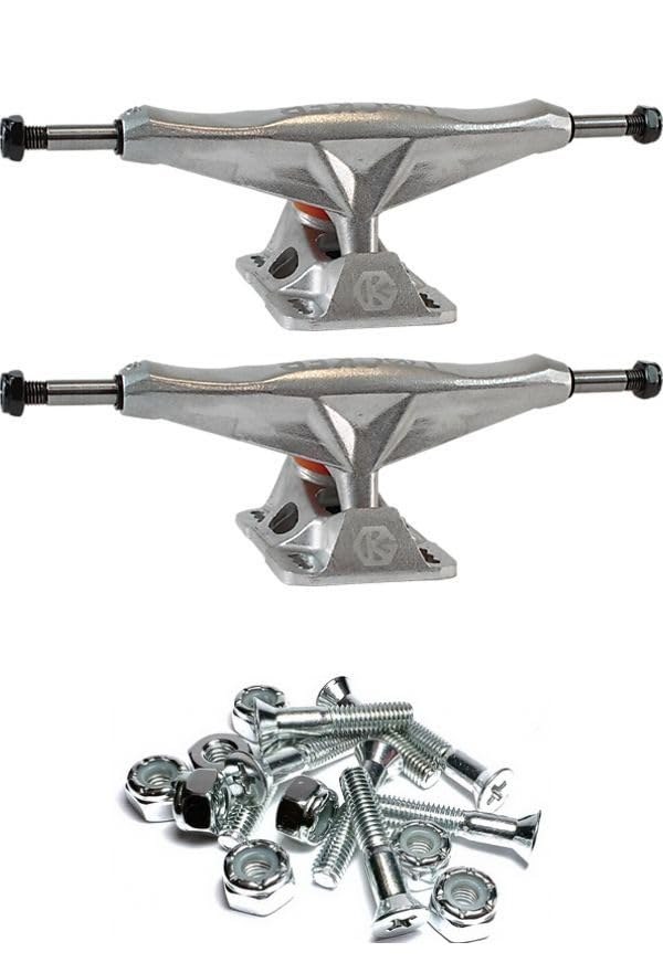 PRODUCT DETAILS Grind King Truck Co. Locker Raw Silver スケートボード トラック 5.4" Hanger 8.0" Axle 1" ハードウェア付き【商品仕様】・ 種別：スケートボード用トラック・ ハンガー幅：5.4インチ（約13.7cm）・ アクスル幅：8.0インチ（約20.3cm）・ 付属品：1インチ クロームハードウェア（プラスボルト・ナット）・ セット内容：トラック2個1セット、ハードウェア1セット【特徴】・ 多様なライディングに対応する汎用性の高いトラックです。・ スムーズな滑走性能を維持する設計がなされています。・ アクスル幅8.0インチのデッキに適したサイズ構成です。・ 取り付けに必要な1インチのクロームボルトがセットになっています。【ご注意】・ 海外並行輸入品のため、付属の説明書がある場合は英語表記となります。 ■ 商品について 海外輸入品（説明書は英語表記の場合あり） ■ ご注意 ・掲載画像は実物に近い色味になるよう調整しておりますが、ご利用の環境により差異が生じる場合があります。・複数店舗で在庫を共有しているため、ご注文後に在庫切れとなる場合がございます。 ■ 納期について お届けの目安を必ずご確認ください。 海外正規ルート仕入れ品 海外ブランド ▼ 海外正規ブランド店 正規代理店 ▼ 当 店 ※本商品は並行輸入品です 製造元は正規品と同一のブランド・メーカーです。当店では海外正規ルートより仕入れた商品を取り扱っております。流通ルートが異なるのみで、商品自体に違いはございません。 ── 当店の商品について ── 正規品のみ取り扱い 海外正規店・正規代理店から商品を直接仕入れ、国内に輸入して販売しております。 日本未入荷・海外限定モデルも多数 日本未入荷・海外限定モデルも多数取り扱っております。サイズ・カラー違いや海外限定で販売された製品など、日本では手に入りにくいアイテムをお届けいたします。 お求めやすい価格の理由 海外市場での価格差や流通ルートの違いにより、国内販売価格よりお求めやすくなっております。品質はそのままに、よりお手頃な価格でお届けいたします。 安心保証 ご使用前に万が一、製品に不具合がございました場合は、交換または商品代金のご返金にて対応させていただきます。商品到着後5日以内にご連絡ください。 ご注意 海外からの輸入品となります。海外輸送のため、外箱に軽微なスレ等がある場合がございますが、商品本体には影響ございません。 ※在庫状況は仕入先の在庫情報をもとに出来る限り正確に表示しておりますが、取寄せ商品のため、タイミングによりご注文後に欠品・キャンセルとなる場合がございます。 お探しの商品がございましたら、お気軽にご相談ください。