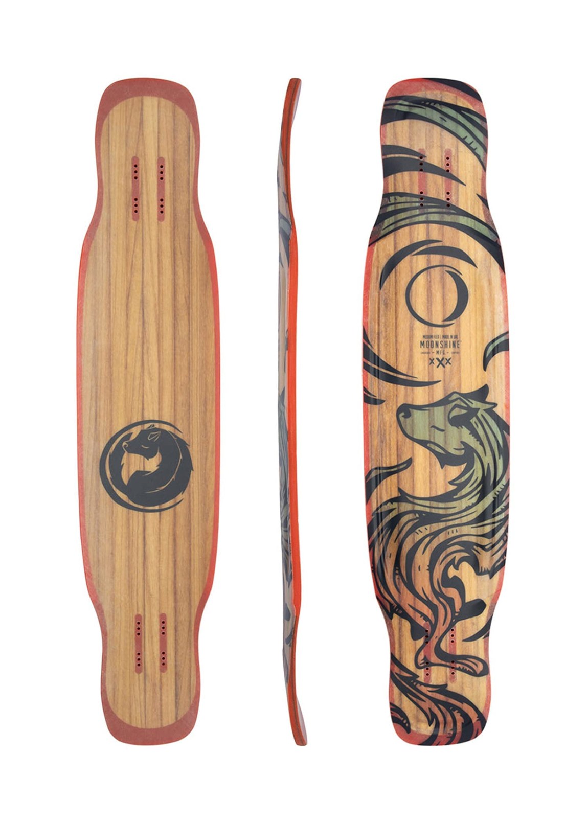 PRODUCT DETAILS Moonshine Manufacturing Miniclipse ロングボード デッキ Medium Flex 9.3" 43" スケートボード【商品仕様】・ 種別：ロングボード デッキ (デッキ単体)・ サイズ：幅 9.3インチ (約23.6cm) × 長さ 43インチ (約109.2cm)・ 素材：ウッド、ファイバーグラス・ フレックス：Medium Flex (ミディアムフレックス)・ 対象：体重 150ポンド (約68kg) 以下のライダー、または柔軟な乗り心地を好む方【特徴】・ ダンシングやフリースタイル、クルージング向けに設計されたロングボードデッキです。・ 100%防水仕様となっており、内部に2本のファイバーグラス製ストリンガーを内蔵することで、安定したフレックスと強度を維持します。・ ミディアムフレックス設定により、スムーズなカービングやフローのあるライディングをサポートします。・ 43インチの長さを持ちながら、軽量で安定した操作が可能な設計です。【ご注意】・ 海外並行輸入品のため、付属の説明書がある場合は英語表記となります。 ■ 商品について 海外輸入品（説明書は英語表記の場合あり） ■ ご注意 ・掲載画像は実物に近い色味になるよう調整しておりますが、ご利用の環境により差異が生じる場合があります。・複数店舗で在庫を共有しているため、ご注文後に在庫切れとなる場合がございます。 ■ 納期について お届けの目安を必ずご確認ください。 海外正規ルート仕入れ品 海外ブランド ▼ 海外正規ブランド店 正規代理店 ▼ 当 店 ※本商品は並行輸入品です 製造元は正規品と同一のブランド・メーカーです。当店では海外正規ルートより仕入れた商品を取り扱っております。流通ルートが異なるのみで、商品自体に違いはございません。 ── 当店の商品について ── 正規品のみ取り扱い 海外正規店・正規代理店から商品を直接仕入れ、国内に輸入して販売しております。 日本未入荷・海外限定モデルも多数 日本未入荷・海外限定モデルも多数取り扱っております。サイズ・カラー違いや海外限定で販売された製品など、日本では手に入りにくいアイテムをお届けいたします。 お求めやすい価格の理由 海外市場での価格差や流通ルートの違いにより、国内販売価格よりお求めやすくなっております。品質はそのままに、よりお手頃な価格でお届けいたします。 安心保証 ご使用前に万が一、製品に不具合がございました場合は、交換または商品代金のご返金にて対応させていただきます。商品到着後5日以内にご連絡ください。 ご注意 海外からの輸入品となります。海外輸送のため、外箱に軽微なスレ等がある場合がございますが、商品本体には影響ございません。 ※在庫状況は仕入先の在庫情報をもとに出来る限り正確に表示しておりますが、取寄せ商品のため、タイミングによりご注文後に欠品・キャンセルとなる場合がございます。 お探しの商品がございましたら、お気軽にご相談ください。