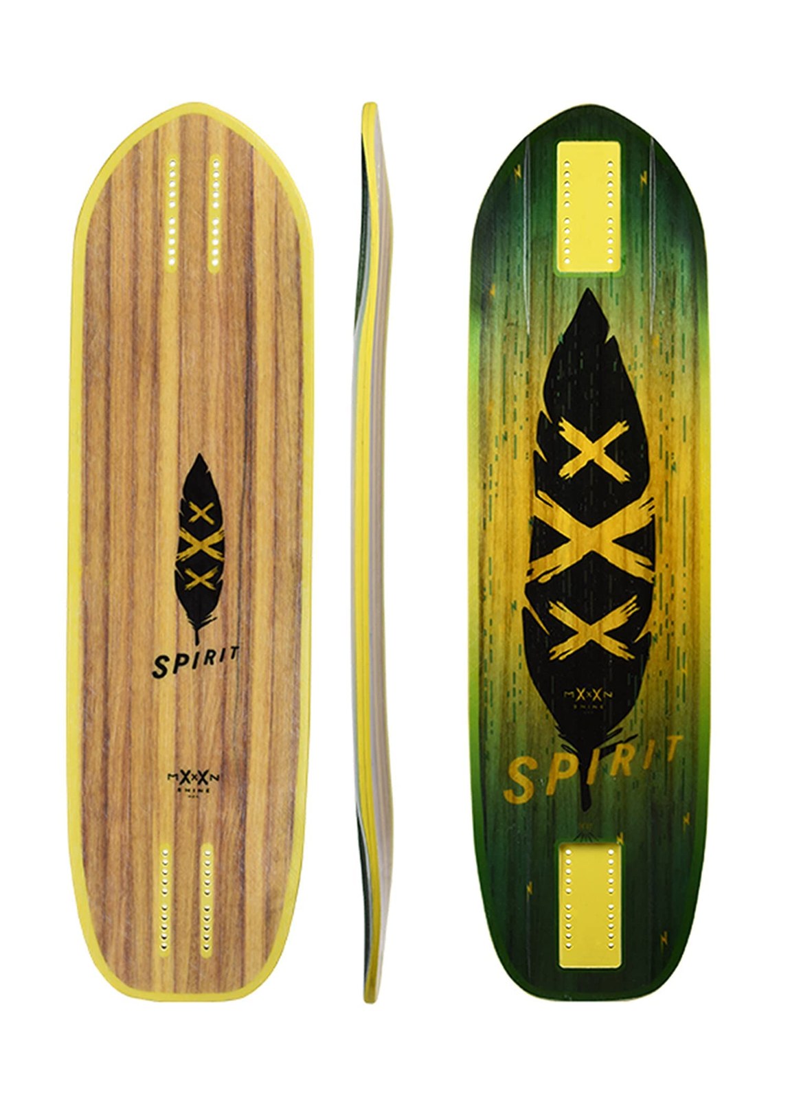 PRODUCT DETAILS Moonshine Manufacturing Spirit ロングボード デッキ 9.0" スケートボード【商品仕様】・ 種別：ロングボード（デッキ単体）・ デッキサイズ：幅 9.0インチ（約22.86cm） × 長さ 34インチ（約86.36cm）・ 素材：垂直積層ウッドコア（Vert-lam）、ウレタンレール・ 構成：デッキのみ（トラック・ウィール等は別売）・ 用途：ダウンヒル、フリーライド【特徴】・ 垂直にラミネートされたウッドコア構造により、自然なフレックス感と高い強度重量比を実現しています。・ デッキ全体に完全防水加工を施しているため、水濡れによる歪みや劣化を防ぐ設計です。・ エッジ部分に60Dウレタンレールを内蔵し、衝撃からの保護と耐久性を向上させています。・ 複数のホイールベースオプションを選択でき、ライダーの好みに合わせたセッティングが可能です。・ 足をロックするマイクロドロップ形状と、スライド操作をサポートするコンケーブを採用しています。【ご注意】・ 海外並行輸入品のため、付属の説明書がある場合は英語表記となります。 ■ 商品について 海外輸入品（説明書は英語表記の場合あり） ■ ご注意 ・掲載画像は実物に近い色味になるよう調整しておりますが、ご利用の環境により差異が生じる場合があります。・複数店舗で在庫を共有しているため、ご注文後に在庫切れとなる場合がございます。 ■ 納期について お届けの目安を必ずご確認ください。 海外正規ルート仕入れ品 海外ブランド ▼ 海外正規ブランド店 正規代理店 ▼ 当 店 ※本商品は並行輸入品です 製造元は正規品と同一のブランド・メーカーです。当店では海外正規ルートより仕入れた商品を取り扱っております。流通ルートが異なるのみで、商品自体に違いはございません。 ── 当店の商品について ── 正規品のみ取り扱い 海外正規店・正規代理店から商品を直接仕入れ、国内に輸入して販売しております。 日本未入荷・海外限定モデルも多数 日本未入荷・海外限定モデルも多数取り扱っております。サイズ・カラー違いや海外限定で販売された製品など、日本では手に入りにくいアイテムをお届けいたします。 お求めやすい価格の理由 海外市場での価格差や流通ルートの違いにより、国内販売価格よりお求めやすくなっております。品質はそのままに、よりお手頃な価格でお届けいたします。 安心保証 ご使用前に万が一、製品に不具合がございました場合は、交換または商品代金のご返金にて対応させていただきます。商品到着後5日以内にご連絡ください。 ご注意 海外からの輸入品となります。海外輸送のため、外箱に軽微なスレ等がある場合がございますが、商品本体には影響ございません。 ※在庫状況は仕入先の在庫情報をもとに出来る限り正確に表示しておりますが、取寄せ商品のため、タイミングによりご注文後に欠品・キャンセルとなる場合がございます。 お探しの商品がございましたら、お気軽にご相談ください。