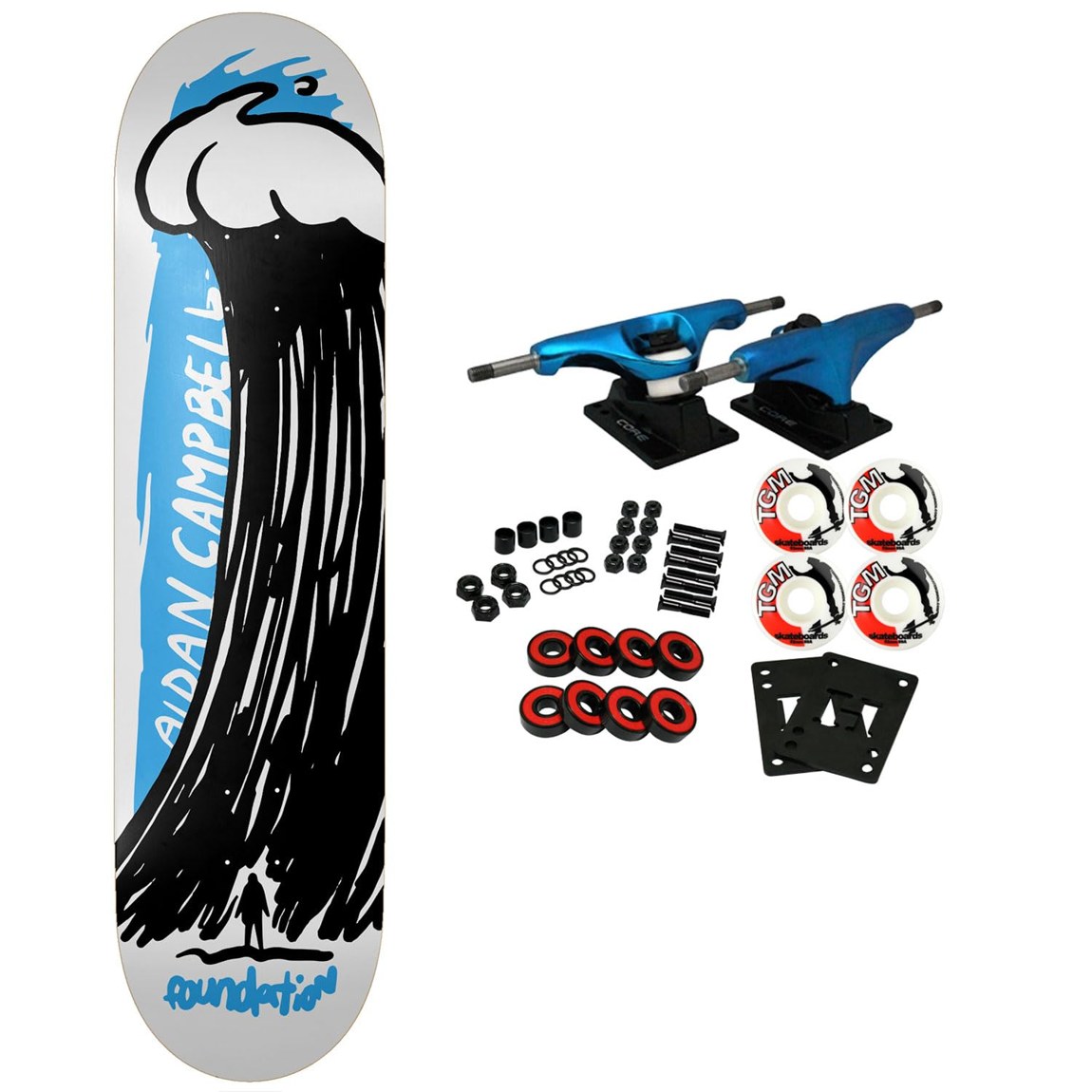 PRODUCT DETAILS Foundation Campbell Impending Doom スケートボード コンプリート 8.5インチ AJ Dungo アート【商品仕様】・ ブランド：Foundation・ 種別：スケートボード コンプリート（要組み立て）・ デッキサイズ：8.5インチ（約21.6cm）× 32.38インチ（約82.2cm）・ ホイールベース：14.5インチ（約36.8cm）・ 素材：7層北米メイプル・ トラック：Core製アルミトラック（グレード8スチールキングピン採用）・ ウィール：52mm 99A TGMロゴ入り・ ベアリング：Amp ABEC 5・ 構成品：デッキ、トラック、ウィール、ベアリング、グリップテープ、ライザーパッド、ボルト・ナット一式【特徴】・ AJ Dungo氏のアートワークを施した北米産メイプル材使用のデッキです。・ 52mm 99Aのウィールを装備し、ストリートからパークライディングまで幅広く対応します。・ 初心者からプロレベルまで、あらゆるスキルレベルのスケーターに適した構成です。・ 各パーツがバラの状態で届くため、自身の好みに合わせたセッティングで組み立てが可能です。・ 軽量なCore製トラックと、合成オイルを使用したメンテナンス可能なAmpベアリングを付属しています。【ご注意】・ 海外並行輸入品のため、付属の説明書がある場合は英語表記となります。 ■ 商品について 海外輸入品（説明書は英語表記の場合あり） ■ ご注意 ・掲載画像は実物に近い色味になるよう調整しておりますが、ご利用の環境により差異が生じる場合があります。・複数店舗で在庫を共有しているため、ご注文後に在庫切れとなる場合がございます。 ■ 納期について お届けの目安を必ずご確認ください。 海外正規ルート仕入れ品 海外ブランド ▼ 海外正規ブランド店 正規代理店 ▼ 当 店 ※本商品は並行輸入品です 製造元は正規品と同一のブランド・メーカーです。当店では海外正規ルートより仕入れた商品を取り扱っております。流通ルートが異なるのみで、商品自体に違いはございません。 ── 当店の商品について ── 正規品のみ取り扱い 海外正規店・正規代理店から商品を直接仕入れ、国内に輸入して販売しております。 日本未入荷・海外限定モデルも多数 日本未入荷・海外限定モデルも多数取り扱っております。サイズ・カラー違いや海外限定で販売された製品など、日本では手に入りにくいアイテムをお届けいたします。 お求めやすい価格の理由 海外市場での価格差や流通ルートの違いにより、国内販売価格よりお求めやすくなっております。品質はそのままに、よりお手頃な価格でお届けいたします。 安心保証 ご使用前に万が一、製品に不具合がございました場合は、交換または商品代金のご返金にて対応させていただきます。商品到着後5日以内にご連絡ください。 ご注意 海外からの輸入品となります。海外輸送のため、外箱に軽微なスレ等がある場合がございますが、商品本体には影響ございません。 ※在庫状況は仕入先の在庫情報をもとに出来る限り正確に表示しておりますが、取寄せ商品のため、タイミングによりご注文後に欠品・キャンセルとなる場合がございます。 お探しの商品がございましたら、お気軽にご相談ください。