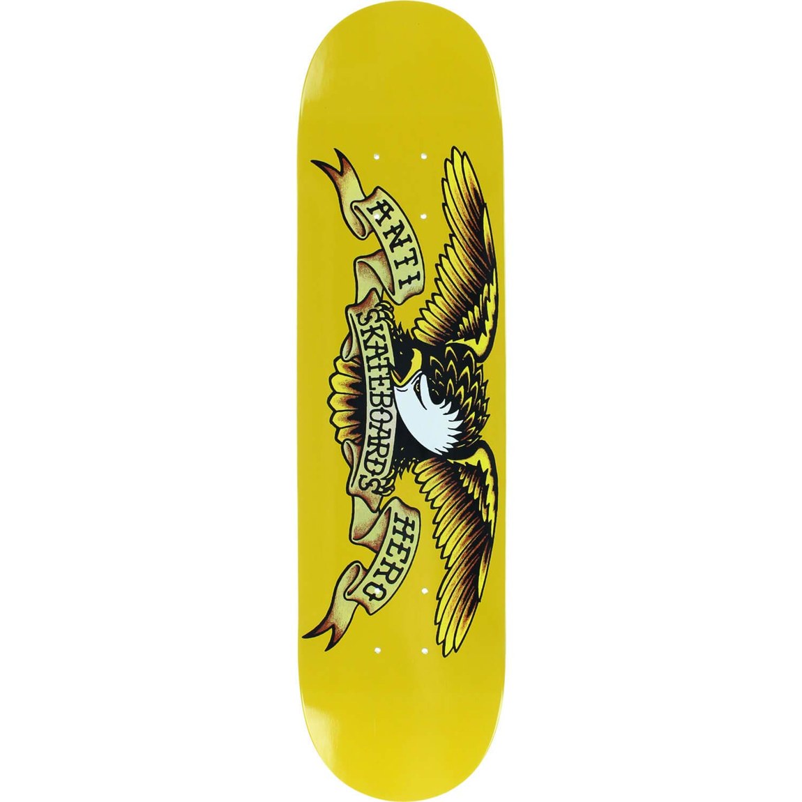 PRODUCT DETAILS Anti Hero Classic Eagle Yellow スケートボード デッキ 7.38" x 29.49" イエロー グリップテープ付き【商品仕様】・ 種別：スケートボード デッキ・ デッキ幅：7.38インチ (約18.75cm)・ デッキ長：29.49インチ (約74.90cm)・ 素材：7層メイプル・ 付属品：MOB GRIP グリップテープ【特徴】・ Anti Heroを象徴するイーグルロゴがデザインされたブランドを代表する定番モデルです。・ 通常のサイズよりやや小ぶりな7.38インチ幅で、キッズスケーターや足の小さな方に適しています。・ ストリートからスケートパークまで、幅広いシーンで使用可能なオーソドックスな形状です。・ 高い粘着力と耐久性で知られるMOB GRIPのグリップテープが付属しています。【ご注意】・ 海外並行輸入品のため、付属の説明書がある場合は英語表記となります。 ■ 商品について 海外輸入品（説明書は英語表記の場合あり） ■ ご注意 ・掲載画像は実物に近い色味になるよう調整しておりますが、ご利用の環境により差異が生じる場合があります。・複数店舗で在庫を共有しているため、ご注文後に在庫切れとなる場合がございます。 ■ 納期について お届けの目安を必ずご確認ください。 海外正規ルート仕入れ品 海外ブランド ▼ 海外正規ブランド店 正規代理店 ▼ 当 店 ※本商品は並行輸入品です 製造元は正規品と同一のブランド・メーカーです。当店では海外正規ルートより仕入れた商品を取り扱っております。流通ルートが異なるのみで、商品自体に違いはございません。 ── 当店の商品について ── 正規品のみ取り扱い 海外正規店・正規代理店から商品を直接仕入れ、国内に輸入して販売しております。 日本未入荷・海外限定モデルも多数 日本未入荷・海外限定モデルも多数取り扱っております。サイズ・カラー違いや海外限定で販売された製品など、日本では手に入りにくいアイテムをお届けいたします。 お求めやすい価格の理由 海外市場での価格差や流通ルートの違いにより、国内販売価格よりお求めやすくなっております。品質はそのままに、よりお手頃な価格でお届けいたします。 安心保証 ご使用前に万が一、製品に不具合がございました場合は、交換または商品代金のご返金にて対応させていただきます。商品到着後5日以内にご連絡ください。 ご注意 海外からの輸入品となります。海外輸送のため、外箱に軽微なスレ等がある場合がございますが、商品本体には影響ございません。 ※在庫状況は仕入先の在庫情報をもとに出来る限り正確に表示しておりますが、取寄せ商品のため、タイミングによりご注文後に欠品・キャンセルとなる場合がございます。 お探しの商品がございましたら、お気軽にご相談ください。