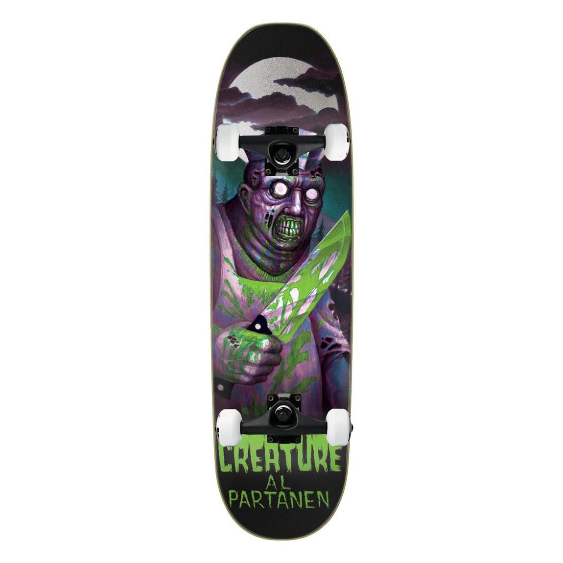 PRODUCT DETAILS Creature Partanen Feeding Time XX スケートボード コンプリート 8.8インチ【商品仕様】・ 種別：スケートボード コンプリート（完成品）・ デッキ幅：8.8インチ（約22.35cm）・ デッキ長さ：32.3インチ（約82.04cm）・ ホイールベース：14.5インチ（約36.83cm）・ 素材：7層北米産メイプル（エポキシ樹脂プレス）・ トラック：Coreトラック（アルミ製、グレード8スチールキングピン）・ ウィール：52mm 99A・ ベアリング：Amp ABEC 5・ グリップテープ：Black Diamond Griptape【特徴】・ Creatureの復活20周年を記念したPro Seriesのリバイバルモデルで、OG Overlordzシェイプを採用しています。・ エポキシ樹脂を用いて個別にプレスされた北米産メイプルにより、耐久性と反応性に優れたデッキ構成となっています。・ ストリートやパークライディングに適した52mm 99Aウィールを装備しています。・ 軽量なCoreトラックや、メンテナンス可能なラバーシールドを備えたAmpベアリングなど、機能的なパーツで構成されています。・ プロの手によって組み立てられた完成品のため、届いてすぐに滑走が可能です。【ご注意】・ 海外並行輸入品のため、付属の説明書がある場合は英語表記となります。 ■ 商品について 海外輸入品（説明書は英語表記の場合あり） ■ ご注意 ・掲載画像は実物に近い色味になるよう調整しておりますが、ご利用の環境により差異が生じる場合があります。・複数店舗で在庫を共有しているため、ご注文後に在庫切れとなる場合がございます。 ■ 納期について お届けの目安を必ずご確認ください。 海外正規ルート仕入れ品 海外ブランド ▼ 海外正規ブランド店 正規代理店 ▼ 当 店 ※本商品は並行輸入品です 製造元は正規品と同一のブランド・メーカーです。当店では海外正規ルートより仕入れた商品を取り扱っております。流通ルートが異なるのみで、商品自体に違いはございません。 ── 当店の商品について ── 正規品のみ取り扱い 海外正規店・正規代理店から商品を直接仕入れ、国内に輸入して販売しております。 日本未入荷・海外限定モデルも多数 日本未入荷・海外限定モデルも多数取り扱っております。サイズ・カラー違いや海外限定で販売された製品など、日本では手に入りにくいアイテムをお届けいたします。 お求めやすい価格の理由 海外市場での価格差や流通ルートの違いにより、国内販売価格よりお求めやすくなっております。品質はそのままに、よりお手頃な価格でお届けいたします。 安心保証 ご使用前に万が一、製品に不具合がございました場合は、交換または商品代金のご返金にて対応させていただきます。商品到着後5日以内にご連絡ください。 ご注意 海外からの輸入品となります。海外輸送のため、外箱に軽微なスレ等がある場合がございますが、商品本体には影響ございません。 ※在庫状況は仕入先の在庫情報をもとに出来る限り正確に表示しておりますが、取寄せ商品のため、タイミングによりご注文後に欠品・キャンセルとなる場合がございます。 お探しの商品がございましたら、お気軽にご相談ください。