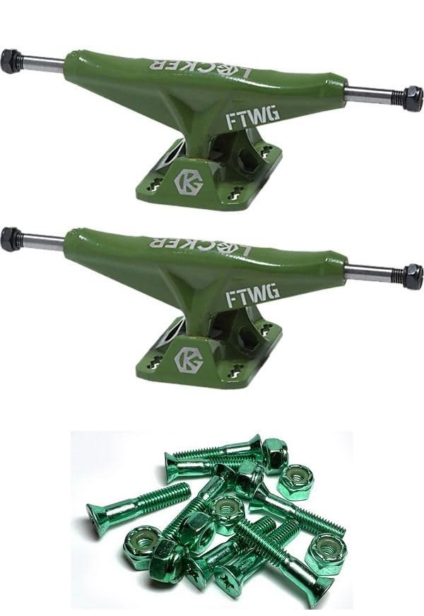 PRODUCT DETAILS Grind King Truck Co. Locker Army Green スケートボード トラック 5.6" Hanger 8.25" Axle ハードウェア 1インチ付き【商品仕様】・ 種別：スケートボード用トラック（2個セット）・ ハンガー幅：5.6インチ（約14.2cm）・ アクスル幅：8.25インチ（約20.9cm）・ 付属品：1インチ ハードウェア（プラス頭・アノダイズドグリーン）・ カラー：アーミーグリーン【特徴】・ Grind King Truck Co.製のトラックとボルト・ナットがセットになったパッケージです。・ ハンガー幅5.6インチ、アクスル幅8.25インチで、デッキサイズ8.25インチ前後のセッティングに適しています。・ トラック本体に合わせたアノダイズド加工のグリーンハードウェアが付属します。・ 耐久性の高い構造で、ストリートからパークまで多様なスケートシーンに対応します。【ご注意】・ 海外並行輸入品のため、付属の説明書がある場合は英語表記となります。 ■ 商品について 海外輸入品（説明書は英語表記の場合あり） ■ ご注意 ・掲載画像は実物に近い色味になるよう調整しておりますが、ご利用の環境により差異が生じる場合があります。・複数店舗で在庫を共有しているため、ご注文後に在庫切れとなる場合がございます。 ■ 納期について お届けの目安を必ずご確認ください。 海外正規ルート仕入れ品 海外ブランド ▼ 海外正規ブランド店 正規代理店 ▼ 当 店 ※本商品は並行輸入品です 製造元は正規品と同一のブランド・メーカーです。当店では海外正規ルートより仕入れた商品を取り扱っております。流通ルートが異なるのみで、商品自体に違いはございません。 ── 当店の商品について ── 正規品のみ取り扱い 海外正規店・正規代理店から商品を直接仕入れ、国内に輸入して販売しております。 日本未入荷・海外限定モデルも多数 日本未入荷・海外限定モデルも多数取り扱っております。サイズ・カラー違いや海外限定で販売された製品など、日本では手に入りにくいアイテムをお届けいたします。 お求めやすい価格の理由 海外市場での価格差や流通ルートの違いにより、国内販売価格よりお求めやすくなっております。品質はそのままに、よりお手頃な価格でお届けいたします。 安心保証 ご使用前に万が一、製品に不具合がございました場合は、交換または商品代金のご返金にて対応させていただきます。商品到着後5日以内にご連絡ください。 ご注意 海外からの輸入品となります。海外輸送のため、外箱に軽微なスレ等がある場合がございますが、商品本体には影響ございません。 ※在庫状況は仕入先の在庫情報をもとに出来る限り正確に表示しておりますが、取寄せ商品のため、タイミングによりご注文後に欠品・キャンセルとなる場合がございます。 お探しの商品がございましたら、お気軽にご相談ください。