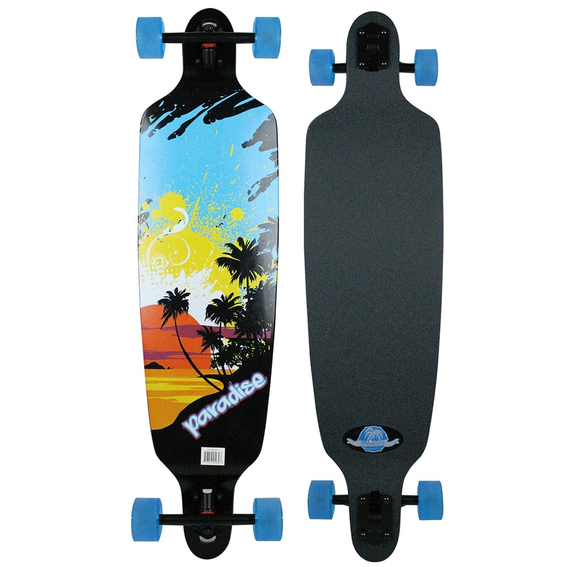 PRODUCT DETAILS Paradise Sun Splash ロングボード クルーザー スケートボード 9.75" x 39.75" ダブルドロップスルー コンプリート【商品仕様】・ 種別：ロングボード コンプリート（完成品）・ デッキサイズ：9.75 x 39.75インチ（約24.7 x 100.9cm）・ デッキ素材：8層北米産メイプル・ デッキ形状：ダブルドロップスルー・ トラック：180mm ダウンヒル アルミ合金・ ウィール：Bigfoot Pathfinder 70mm 80A SHR・ ベアリング：ABEC-7・ グリップテープ：ブラック（ロゴ入り）【特徴】・ ドロップスルーとドロップダウンを組み合わせたダブルドロップ形状により、重心が低く安定した走行が可能です。・ 足元を固定しやすいコンケーブ形状と、フットストッパーとして機能する傾斜セクションを備えています。・ ウィールは高反発な80A素材を使用し、スライディングやフリーライドに適したストーングラインド加工が施されています。・ 北米産メイプルを8層重ねた頑丈な構造で、クルージングからテクニカルなスライドまで対応します。【ご注意】・ 海外並行輸入品のため、付属の説明書がある場合は英語表記となります。 ■ 商品について 海外輸入品（説明書は英語表記の場合あり） ■ ご注意 ・掲載画像は実物に近い色味になるよう調整しておりますが、ご利用の環境により差異が生じる場合があります。・複数店舗で在庫を共有しているため、ご注文後に在庫切れとなる場合がございます。 ■ 納期について お届けの目安を必ずご確認ください。 海外正規ルート仕入れ品 海外ブランド ▼ 海外正規ブランド店 正規代理店 ▼ 当 店 ※本商品は並行輸入品です 製造元は正規品と同一のブランド・メーカーです。当店では海外正規ルートより仕入れた商品を取り扱っております。流通ルートが異なるのみで、商品自体に違いはございません。 ── 当店の商品について ── 正規品のみ取り扱い 海外正規店・正規代理店から商品を直接仕入れ、国内に輸入して販売しております。 日本未入荷・海外限定モデルも多数 日本未入荷・海外限定モデルも多数取り扱っております。サイズ・カラー違いや海外限定で販売された製品など、日本では手に入りにくいアイテムをお届けいたします。 お求めやすい価格の理由 海外市場での価格差や流通ルートの違いにより、国内販売価格よりお求めやすくなっております。品質はそのままに、よりお手頃な価格でお届けいたします。 安心保証 ご使用前に万が一、製品に不具合がございました場合は、交換または商品代金のご返金にて対応させていただきます。商品到着後5日以内にご連絡ください。 ご注意 海外からの輸入品となります。海外輸送のため、外箱に軽微なスレ等がある場合がございますが、商品本体には影響ございません。 ※在庫状況は仕入先の在庫情報をもとに出来る限り正確に表示しておりますが、取寄せ商品のため、タイミングによりご注文後に欠品・キャンセルとなる場合がございます。 お探しの商品がございましたら、お気軽にご相談ください。