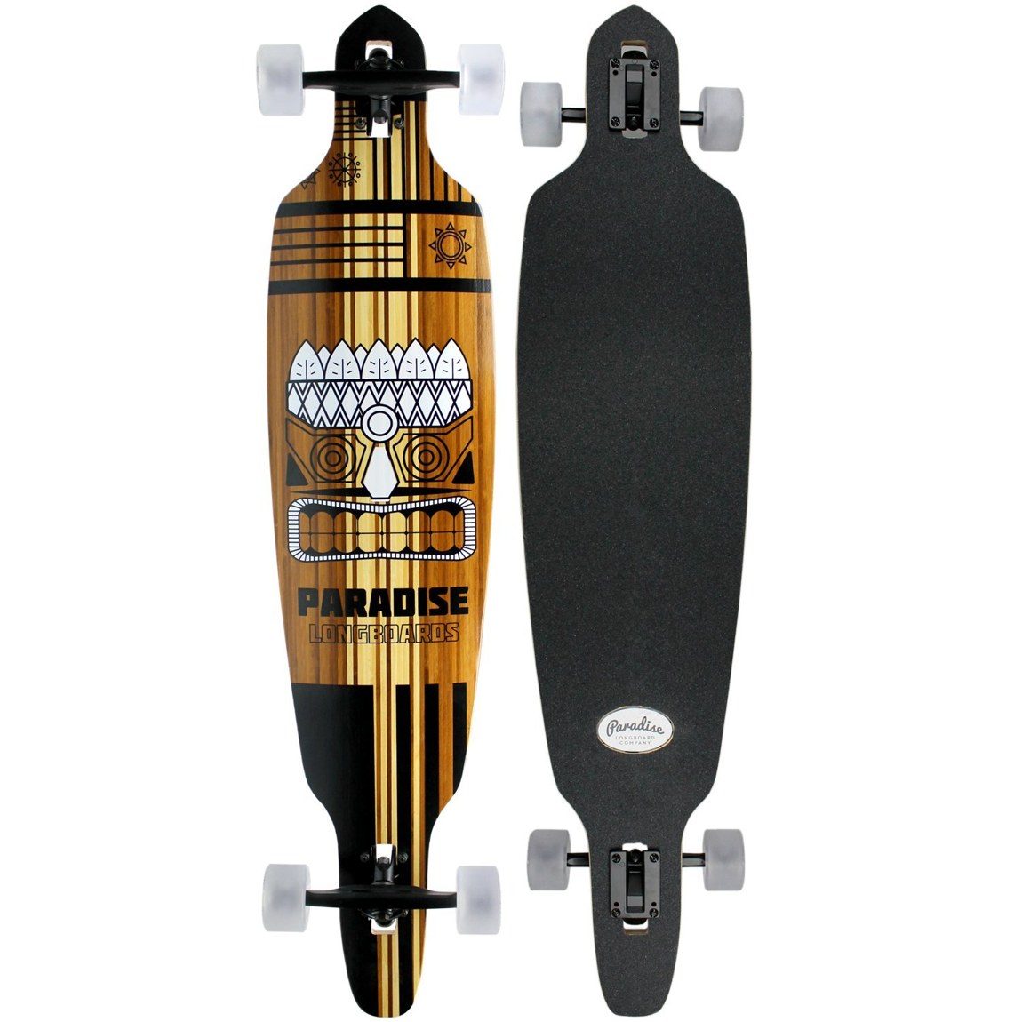 PRODUCT DETAILS Paradise Bamboo Tiki Face Drop Through Pintail 9.5" 44" ロングボード コンプリート【商品仕様】・ 種別：ロングボード（コンプリート）・ サイズ：9.5インチ × 44インチ（約24.13cm × 111.76cm）・ デッキ素材：バンブー（竹）、カナディアンメイプル・ トラック：180mm アルミ合金製ダウンヒル用トラック・ ウィール：Bigfoot Pathfinders 70mm 80A（ストーングラウンド加工）・ ベアリング：ABEC-7 Speed Bearings・ グリップテープ：ブラック（ダイカットロゴ入り）【特徴】・ ドロップスルーとピンテールの形状を組み合わせた、バンブーとカナディアンメイプルのハイブリッドデッキです。・ 重心を低く設定できるドロップスルー構造を採用し、安定性と操作性を両立しています。・ デッキ面には緩やかなコンケーブが施されており、足元のホールド感を高めます。・ ストーングラウンド加工を施したウィールを標準装備し、滑らかな走行とスライド性能を備えています。【ご注意】・ 海外並行輸入品のため、付属の説明書がある場合は英語表記となります。 ■ 商品について 海外輸入品（説明書は英語表記の場合あり） ■ ご注意 ・掲載画像は実物に近い色味になるよう調整しておりますが、ご利用の環境により差異が生じる場合があります。・複数店舗で在庫を共有しているため、ご注文後に在庫切れとなる場合がございます。 ■ 納期について お届けの目安を必ずご確認ください。 海外正規ルート仕入れ品 海外ブランド ▼ 海外正規ブランド店 正規代理店 ▼ 当 店 ※本商品は並行輸入品です 製造元は正規品と同一のブランド・メーカーです。当店では海外正規ルートより仕入れた商品を取り扱っております。流通ルートが異なるのみで、商品自体に違いはございません。 ── 当店の商品について ── 正規品のみ取り扱い 海外正規店・正規代理店から商品を直接仕入れ、国内に輸入して販売しております。 日本未入荷・海外限定モデルも多数 日本未入荷・海外限定モデルも多数取り扱っております。サイズ・カラー違いや海外限定で販売された製品など、日本では手に入りにくいアイテムをお届けいたします。 お求めやすい価格の理由 海外市場での価格差や流通ルートの違いにより、国内販売価格よりお求めやすくなっております。品質はそのままに、よりお手頃な価格でお届けいたします。 安心保証 ご使用前に万が一、製品に不具合がございました場合は、交換または商品代金のご返金にて対応させていただきます。商品到着後5日以内にご連絡ください。 ご注意 海外からの輸入品となります。海外輸送のため、外箱に軽微なスレ等がある場合がございますが、商品本体には影響ございません。 ※在庫状況は仕入先の在庫情報をもとに出来る限り正確に表示しておりますが、取寄せ商品のため、タイミングによりご注文後に欠品・キャンセルとなる場合がございます。 お探しの商品がございましたら、お気軽にご相談ください。