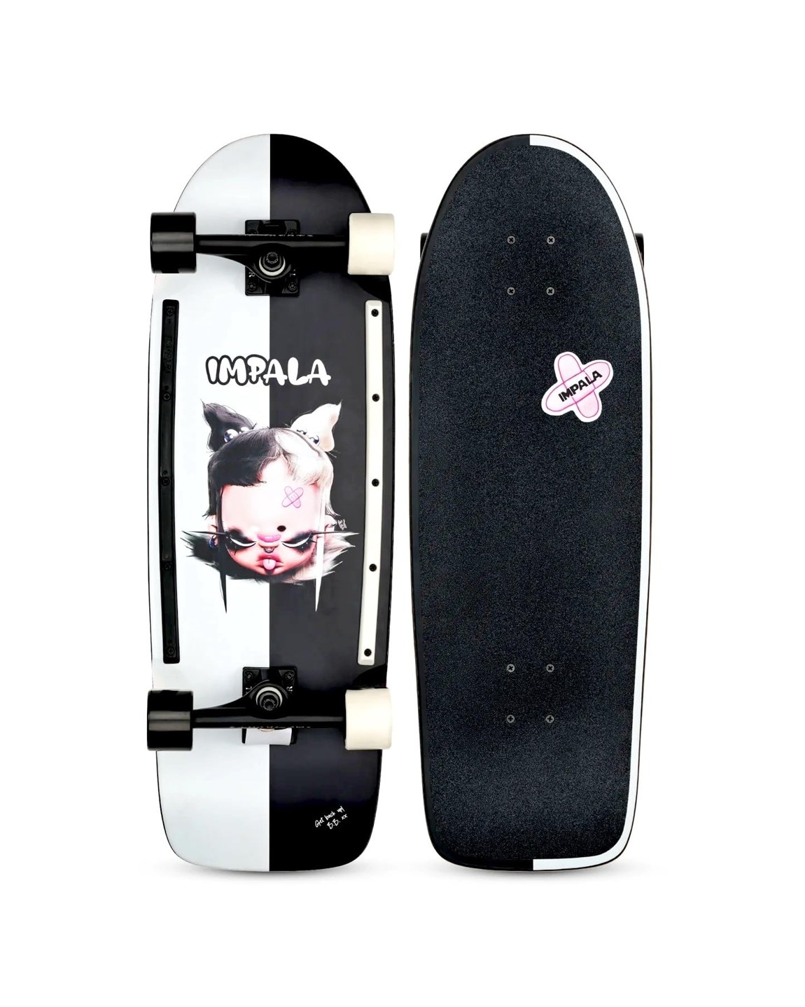 PRODUCT DETAILS IMPALA Latis Cruiserboard BAILEY BONEZ クルーザー スケートボード 10" x 31.5" アーティストコラボ【商品仕様】・ 種別：クルーザー スケートボード（完成品）・ デッキサイズ：10インチ（幅：約25.4cm）× 31.5インチ（全長：約80.0cm）・ ホイールベース：15インチ（約38.1cm）・ 素材：Resin-7 ハードロックメイプル（7枚合板）・ トラック：Tensor Alloy Trucks 6.0インチ・ ウィール：61mm 83a Pool Cruiser Wheels・ ベアリング：ABEC-7（Impala Pink Rubber Shield）【特徴】・ アーティスト Poi & Keely とのコラボレーションによるヴィンテージデザインのモデルです。・ ストリート走行やプールライディングに適した、10インチ幅の安定感のあるデッキを採用しています。・ 緩やかなコンケーブ（反り）とテールキックを備えた形状です。・ 左右で色が異なるデュアルカラーウィールを装備したコンプリートセットです。【ご注意】・ 海外並行輸入品のため、付属の説明書がある場合は英語表記となります。 ■ 商品について 海外輸入品（説明書は英語表記の場合あり） ■ ご注意 ・掲載画像は実物に近い色味になるよう調整しておりますが、ご利用の環境により差異が生じる場合があります。・複数店舗で在庫を共有しているため、ご注文後に在庫切れとなる場合がございます。 ■ 納期について お届けの目安を必ずご確認ください。 海外正規ルート仕入れ品 海外ブランド ▼ 海外正規ブランド店 正規代理店 ▼ 当 店 ※本商品は並行輸入品です 製造元は正規品と同一のブランド・メーカーです。当店では海外正規ルートより仕入れた商品を取り扱っております。流通ルートが異なるのみで、商品自体に違いはございません。 ── 当店の商品について ── 正規品のみ取り扱い 海外正規店・正規代理店から商品を直接仕入れ、国内に輸入して販売しております。 日本未入荷・海外限定モデルも多数 日本未入荷・海外限定モデルも多数取り扱っております。サイズ・カラー違いや海外限定で販売された製品など、日本では手に入りにくいアイテムをお届けいたします。 お求めやすい価格の理由 海外市場での価格差や流通ルートの違いにより、国内販売価格よりお求めやすくなっております。品質はそのままに、よりお手頃な価格でお届けいたします。 安心保証 ご使用前に万が一、製品に不具合がございました場合は、交換または商品代金のご返金にて対応させていただきます。商品到着後5日以内にご連絡ください。 ご注意 海外からの輸入品となります。海外輸送のため、外箱に軽微なスレ等がある場合がございますが、商品本体には影響ございません。 ※在庫状況は仕入先の在庫情報をもとに出来る限り正確に表示しておりますが、取寄せ商品のため、タイミングによりご注文後に欠品・キャンセルとなる場合がございます。 お探しの商品がございましたら、お気軽にご相談ください。