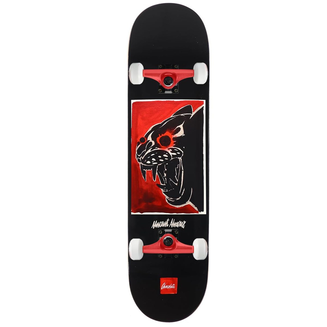 PRODUCT DETAILS Chocolate Alvarez Swanksi Panther Twin スケートボード コンプリート 8.5" x 31.875" ツインチップ【商品仕様】・ 種別：スケートボード コンプリート（完成品）・ デッキ幅：8.5インチ（約21.59cm）・ デッキ長さ：31.875インチ（約80.96cm）・ ホイールベース：14インチ（約35.56cm）・ 素材：7層北米産メイプル・ トラック：Core社製アルミトラック（軽量・高耐久）・ ウィール：52mm 99A（TGMロゴ）・ ベアリング：Amp ABEC 5・ グリップテープ：Black Diamond・ 対象：初心者からプロまで【特徴】・ 前後対称なG096形状（シンメトリカル・ツインチップ）を採用し、進行方向を選ばない設計です。・ 52mm 99Aのウィールを装備しており、ストリートからパークまで幅広い環境に対応します。・ 軽量なアルミ合金製のCoreトラックと、滑走性に優れたAmpベアリングを搭載しています。・ 専門スタッフによって組み立てられた完成品のため、届いてすぐに滑走が可能です。【ご注意】・ 海外並行輸入品のため、付属の説明書がある場合は英語表記となります。 ■ 商品について 海外輸入品（説明書は英語表記の場合あり） ■ ご注意 ・掲載画像は実物に近い色味になるよう調整しておりますが、ご利用の環境により差異が生じる場合があります。・複数店舗で在庫を共有しているため、ご注文後に在庫切れとなる場合がございます。 ■ 納期について お届けの目安を必ずご確認ください。 海外正規ルート仕入れ品 海外ブランド ▼ 海外正規ブランド店 正規代理店 ▼ 当 店 ※本商品は並行輸入品です 製造元は正規品と同一のブランド・メーカーです。当店では海外正規ルートより仕入れた商品を取り扱っております。流通ルートが異なるのみで、商品自体に違いはございません。 ── 当店の商品について ── 正規品のみ取り扱い 海外正規店・正規代理店から商品を直接仕入れ、国内に輸入して販売しております。 日本未入荷・海外限定モデルも多数 日本未入荷・海外限定モデルも多数取り扱っております。サイズ・カラー違いや海外限定で販売された製品など、日本では手に入りにくいアイテムをお届けいたします。 お求めやすい価格の理由 海外市場での価格差や流通ルートの違いにより、国内販売価格よりお求めやすくなっております。品質はそのままに、よりお手頃な価格でお届けいたします。 安心保証 ご使用前に万が一、製品に不具合がございました場合は、交換または商品代金のご返金にて対応させていただきます。商品到着後5日以内にご連絡ください。 ご注意 海外からの輸入品となります。海外輸送のため、外箱に軽微なスレ等がある場合がございますが、商品本体には影響ございません。 ※在庫状況は仕入先の在庫情報をもとに出来る限り正確に表示しておりますが、取寄せ商品のため、タイミングによりご注文後に欠品・キャンセルとなる場合がございます。 お探しの商品がございましたら、お気軽にご相談ください。