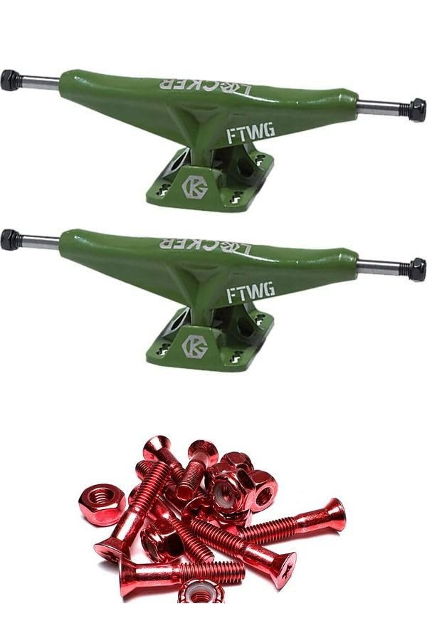 PRODUCT DETAILS Grind King Truck Co. Locker スケートボード トラック Army Green 9.25" Axle 6.37" Hanger 1インチハードウェア付属【商品仕様】・ 種別：スケートボード用トラック・ ハンガー幅：6.37インチ (約16.18cm)・ アクスル幅：9.25インチ (約23.49cm)・ カラー：アーミーグリーン・ 付属品：1インチ 取り付け用ハードウェア（レッドアルマイト加工）2組セット【特徴】・ Grind King Truck Co.のLockerシリーズのトラック2点と、取り付け用ハードウェアのセットです。・ アクスル幅9.25インチの設計で、幅広のデッキに適したサイズとなっています。・ 耐久性を考慮したアーミーグリーンの塗装がハンガーおよびベースプレートに施されています。・ レッドアルマイト加工を施したプラス頭の1インチボルト・ナットが付属しており、すぐにデッキへの取り付けが可能です。【ご注意】・ 海外並行輸入品のため、付属の説明書がある場合は英語表記となります。 ■ 商品について 海外輸入品（説明書は英語表記の場合あり） ■ ご注意 ・掲載画像は実物に近い色味になるよう調整しておりますが、ご利用の環境により差異が生じる場合があります。・複数店舗で在庫を共有しているため、ご注文後に在庫切れとなる場合がございます。 ■ 納期について お届けの目安を必ずご確認ください。 海外正規ルート仕入れ品 海外ブランド ▼ 海外正規ブランド店 正規代理店 ▼ 当 店 ※本商品は並行輸入品です 製造元は正規品と同一のブランド・メーカーです。当店では海外正規ルートより仕入れた商品を取り扱っております。流通ルートが異なるのみで、商品自体に違いはございません。 ── 当店の商品について ── 正規品のみ取り扱い 海外正規店・正規代理店から商品を直接仕入れ、国内に輸入して販売しております。 日本未入荷・海外限定モデルも多数 日本未入荷・海外限定モデルも多数取り扱っております。サイズ・カラー違いや海外限定で販売された製品など、日本では手に入りにくいアイテムをお届けいたします。 お求めやすい価格の理由 海外市場での価格差や流通ルートの違いにより、国内販売価格よりお求めやすくなっております。品質はそのままに、よりお手頃な価格でお届けいたします。 安心保証 ご使用前に万が一、製品に不具合がございました場合は、交換または商品代金のご返金にて対応させていただきます。商品到着後5日以内にご連絡ください。 ご注意 海外からの輸入品となります。海外輸送のため、外箱に軽微なスレ等がある場合がございますが、商品本体には影響ございません。 ※在庫状況は仕入先の在庫情報をもとに出来る限り正確に表示しておりますが、取寄せ商品のため、タイミングによりご注文後に欠品・キャンセルとなる場合がございます。 お探しの商品がございましたら、お気軽にご相談ください。