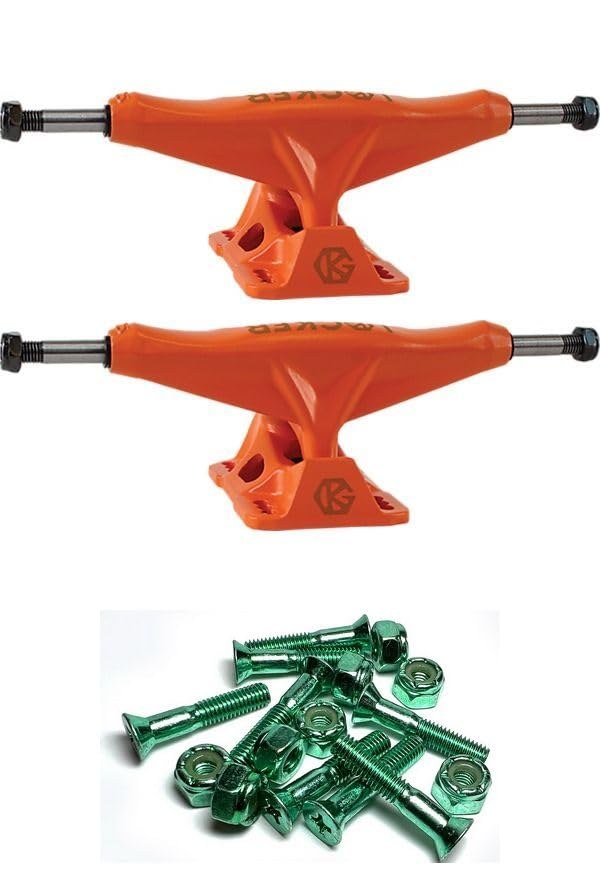 PRODUCT DETAILS Grind King Truck Co. Locker Orange スケートボード トラック 5.4" Hanger 8.0" Axle ハードウェア付属【商品仕様】・ 種別：スケートボード トラック・ ハンガー幅：5.4インチ（約13.7cm）・ アクスル幅：8.0インチ（約20.3cm）・ カラー：オレンジ・ 付属品：1インチ 取付用ハードウェア（ボルト・ナット）グリーン・ 構成：トラック2点（1セット）＋取付用ハードウェア1セット【特徴】・ Grind King製のLockerシリーズ、オレンジカラーのトラック前後セットです。・ アクスル幅8.0インチの仕様で、同等の幅を持つデッキに適したサイズです。・ 1インチの取付用ハードウェア（プラス頭）がセットになっています。・ アルマイト加工が施された鮮やかなグリーンのハードウェアが付属します。【ご注意】・ 海外並行輸入品のため、付属の説明書がある場合は英語表記となります。 ■ 商品について 海外輸入品（説明書は英語表記の場合あり） ■ ご注意 ・掲載画像は実物に近い色味になるよう調整しておりますが、ご利用の環境により差異が生じる場合があります。・複数店舗で在庫を共有しているため、ご注文後に在庫切れとなる場合がございます。 ■ 納期について お届けの目安を必ずご確認ください。 海外正規ルート仕入れ品 海外ブランド ▼ 海外正規ブランド店 正規代理店 ▼ 当 店 ※本商品は並行輸入品です 製造元は正規品と同一のブランド・メーカーです。当店では海外正規ルートより仕入れた商品を取り扱っております。流通ルートが異なるのみで、商品自体に違いはございません。 ── 当店の商品について ── 正規品のみ取り扱い 海外正規店・正規代理店から商品を直接仕入れ、国内に輸入して販売しております。 日本未入荷・海外限定モデルも多数 日本未入荷・海外限定モデルも多数取り扱っております。サイズ・カラー違いや海外限定で販売された製品など、日本では手に入りにくいアイテムをお届けいたします。 お求めやすい価格の理由 海外市場での価格差や流通ルートの違いにより、国内販売価格よりお求めやすくなっております。品質はそのままに、よりお手頃な価格でお届けいたします。 安心保証 ご使用前に万が一、製品に不具合がございました場合は、交換または商品代金のご返金にて対応させていただきます。商品到着後5日以内にご連絡ください。 ご注意 海外からの輸入品となります。海外輸送のため、外箱に軽微なスレ等がある場合がございますが、商品本体には影響ございません。 ※在庫状況は仕入先の在庫情報をもとに出来る限り正確に表示しておりますが、取寄せ商品のため、タイミングによりご注文後に欠品・キャンセルとなる場合がございます。 お探しの商品がございましたら、お気軽にご相談ください。