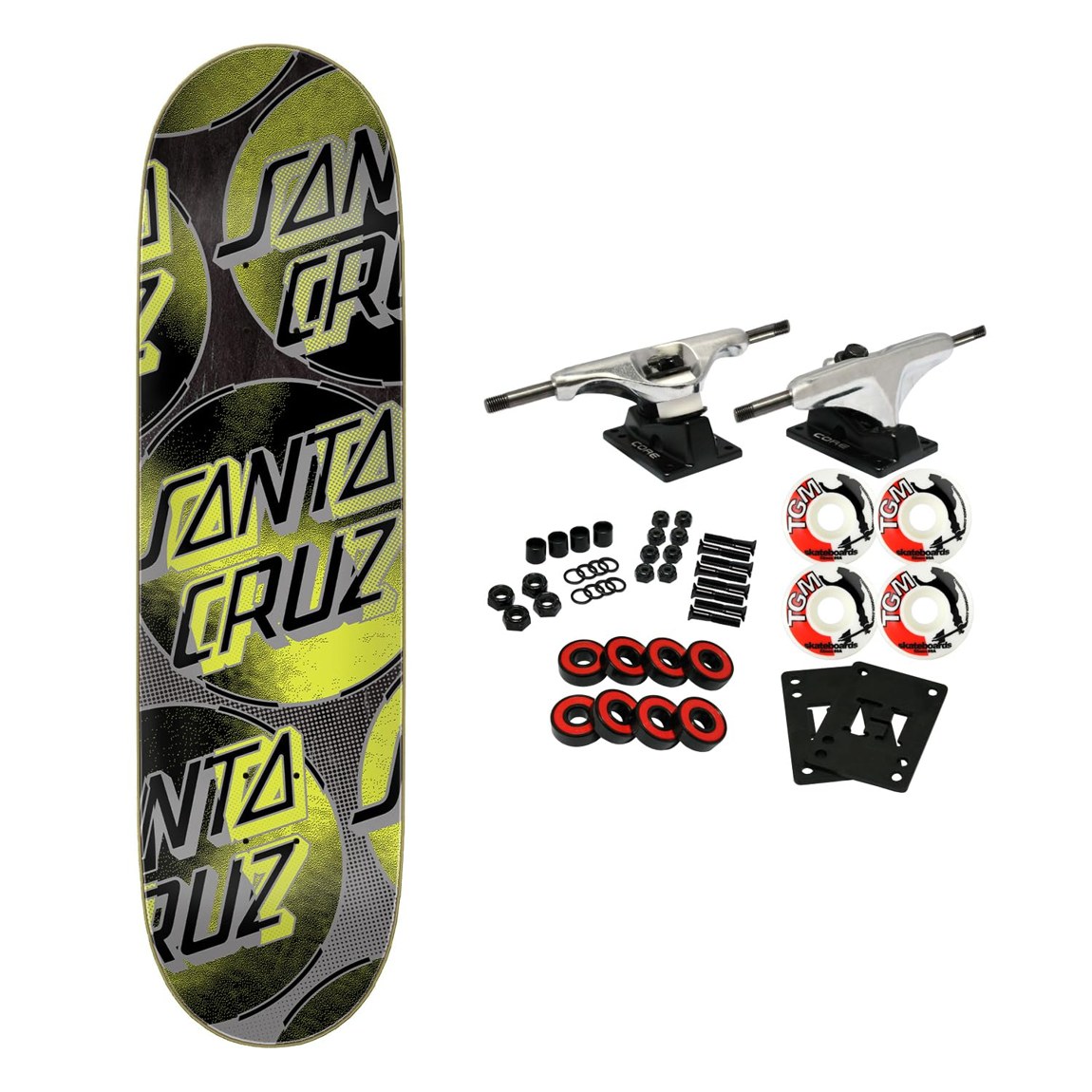 PRODUCT DETAILS SANTA CRUZ Acid Cloud Dots スケートボード コンプリート 8.5インチ【商品仕様】・ 種別：スケートボード コンプリート（要組立キット）・ デッキサイズ：8.5インチ（約21.59cm） × 32.2インチ（約81.79cm）・ ホイールベース：14.375インチ（約36.51cm）・ 素材：7層北米産ハードウッド・ トラック：Core製アルミトラック・ ウィール：52mm 99A（ストリート・パーク用）・ ベアリング：Amp ABEC5【特徴】・ デッキの上下にネオンとメタリックのAcid Cloudグラフィックが施されています。・ 初心者から上級者まで、あらゆるスキルレベルに対応するATVコンケーブ形状を採用しています。・ 高強度のスチール製キングピンと米国製ブッシュを採用した、軽量で耐久性のあるアルミトラックが付属します。・ ウィールはストリートとパークの両方の滑走に適した、硬度99Aの標準的なサイズです。・ パーツがバラバラの状態で届くため、ご自身の手でスケートボードを組み立てることが可能です。【ご注意】・ 海外並行輸入品のため、付属の説明書がある場合は英語表記となります。 ■ 商品について 海外輸入品（説明書は英語表記の場合あり） ■ ご注意 ・掲載画像は実物に近い色味になるよう調整しておりますが、ご利用の環境により差異が生じる場合があります。・複数店舗で在庫を共有しているため、ご注文後に在庫切れとなる場合がございます。 ■ 納期について お届けの目安を必ずご確認ください。 海外正規ルート仕入れ品 海外ブランド ▼ 海外正規ブランド店 正規代理店 ▼ 当 店 ※本商品は並行輸入品です 製造元は正規品と同一のブランド・メーカーです。当店では海外正規ルートより仕入れた商品を取り扱っております。流通ルートが異なるのみで、商品自体に違いはございません。 ── 当店の商品について ── 正規品のみ取り扱い 海外正規店・正規代理店から商品を直接仕入れ、国内に輸入して販売しております。 日本未入荷・海外限定モデルも多数 日本未入荷・海外限定モデルも多数取り扱っております。サイズ・カラー違いや海外限定で販売された製品など、日本では手に入りにくいアイテムをお届けいたします。 お求めやすい価格の理由 海外市場での価格差や流通ルートの違いにより、国内販売価格よりお求めやすくなっております。品質はそのままに、よりお手頃な価格でお届けいたします。 安心保証 ご使用前に万が一、製品に不具合がございました場合は、交換または商品代金のご返金にて対応させていただきます。商品到着後5日以内にご連絡ください。 ご注意 海外からの輸入品となります。海外輸送のため、外箱に軽微なスレ等がある場合がございますが、商品本体には影響ございません。 ※在庫状況は仕入先の在庫情報をもとに出来る限り正確に表示しておりますが、取寄せ商品のため、タイミングによりご注文後に欠品・キャンセルとなる場合がございます。 お探しの商品がございましたら、お気軽にご相談ください。