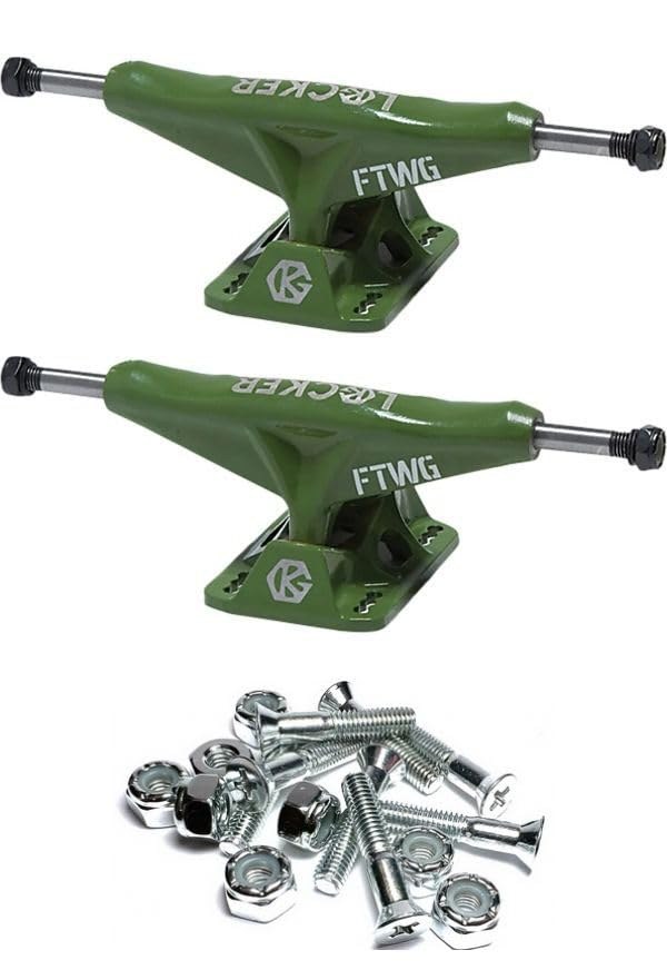 PRODUCT DETAILS Grind King Locker スケートボード トラック 5.4" Hanger 8.0" Axle Army Green 取付用ハードウェア付属【商品仕様】・ 種別：スケートボード トラック・ ブランド：Grind King Truck Co.・ モデル：Locker・ ハンガー幅：5.4インチ（約13.7cm）・ アクスル幅：8.0インチ（約20.3cm）・ 付属品：1インチ（約2.5cm）取付用ハードウェア一式（クローム）・ セット内容：トラック2点、ハードウェア一式【特徴】・ Grind King Truck Co.によるLockerシリーズのスケートボード用トラック前後セットです。・ アクスル幅8.0インチで、同等サイズのデッキに最適化された設計となっています。・ ミリタリーテイストを感じさせるアーミーグリーンカラーを採用しています。・ 取り付けに必須な1インチのプラス頭ボルトとナットが付属する便利なセット商品です。【ご注意】・ 海外並行輸入品のため、付属の説明書がある場合は英語表記となります。 ■ 商品について 海外輸入品（説明書は英語表記の場合あり） ■ ご注意 ・掲載画像は実物に近い色味になるよう調整しておりますが、ご利用の環境により差異が生じる場合があります。・複数店舗で在庫を共有しているため、ご注文後に在庫切れとなる場合がございます。 ■ 納期について お届けの目安を必ずご確認ください。 海外正規ルート仕入れ品 海外ブランド ▼ 海外正規ブランド店 正規代理店 ▼ 当 店 ※本商品は並行輸入品です 製造元は正規品と同一のブランド・メーカーです。当店では海外正規ルートより仕入れた商品を取り扱っております。流通ルートが異なるのみで、商品自体に違いはございません。 ── 当店の商品について ── 正規品のみ取り扱い 海外正規店・正規代理店から商品を直接仕入れ、国内に輸入して販売しております。 日本未入荷・海外限定モデルも多数 日本未入荷・海外限定モデルも多数取り扱っております。サイズ・カラー違いや海外限定で販売された製品など、日本では手に入りにくいアイテムをお届けいたします。 お求めやすい価格の理由 海外市場での価格差や流通ルートの違いにより、国内販売価格よりお求めやすくなっております。品質はそのままに、よりお手頃な価格でお届けいたします。 安心保証 ご使用前に万が一、製品に不具合がございました場合は、交換または商品代金のご返金にて対応させていただきます。商品到着後5日以内にご連絡ください。 ご注意 海外からの輸入品となります。海外輸送のため、外箱に軽微なスレ等がある場合がございますが、商品本体には影響ございません。 ※在庫状況は仕入先の在庫情報をもとに出来る限り正確に表示しておりますが、取寄せ商品のため、タイミングによりご注文後に欠品・キャンセルとなる場合がございます。 お探しの商品がございましたら、お気軽にご相談ください。