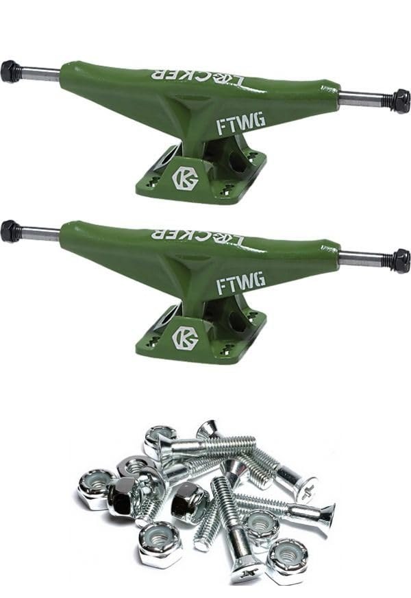 PRODUCT DETAILS Grind King Truck Co. Locker スケートボード トラック Army Green 6.1インチ ハンガー 8.75インチ アクスル ビスセット【商品仕様】・ 種別：スケートボード用トラック（2個1セット）・ ハンガー幅：6.1インチ（約15.5cm）・ アクスル幅：8.75インチ（約22.2cm）・ 付属品：1インチ 取付用ボルト・ナットセット（クローム）・ カラー：アーミーグリーン【特徴】・ Grind KingのLockerシリーズ、アーミーグリーンカラーのトラックセットです。・ 8.75インチのアクスル幅は、幅広のデッキとの組み合わせに適しています。・ ハンガー部分にブランドロゴが配置された特徴的なデザインを採用しています。・ 届いてすぐに取り付けが可能な、1インチ長のプラス頭ボルト・ナットが付属するパッケージです。【ご注意】・ 海外並行輸入品のため、付属の説明書がある場合は英語表記となります。 ■ 商品について 海外輸入品（説明書は英語表記の場合あり） ■ ご注意 ・掲載画像は実物に近い色味になるよう調整しておりますが、ご利用の環境により差異が生じる場合があります。・複数店舗で在庫を共有しているため、ご注文後に在庫切れとなる場合がございます。 ■ 納期について お届けの目安を必ずご確認ください。 海外正規ルート仕入れ品 海外ブランド ▼ 海外正規ブランド店 正規代理店 ▼ 当 店 ※本商品は並行輸入品です 製造元は正規品と同一のブランド・メーカーです。当店では海外正規ルートより仕入れた商品を取り扱っております。流通ルートが異なるのみで、商品自体に違いはございません。 ── 当店の商品について ── 正規品のみ取り扱い 海外正規店・正規代理店から商品を直接仕入れ、国内に輸入して販売しております。 日本未入荷・海外限定モデルも多数 日本未入荷・海外限定モデルも多数取り扱っております。サイズ・カラー違いや海外限定で販売された製品など、日本では手に入りにくいアイテムをお届けいたします。 お求めやすい価格の理由 海外市場での価格差や流通ルートの違いにより、国内販売価格よりお求めやすくなっております。品質はそのままに、よりお手頃な価格でお届けいたします。 安心保証 ご使用前に万が一、製品に不具合がございました場合は、交換または商品代金のご返金にて対応させていただきます。商品到着後5日以内にご連絡ください。 ご注意 海外からの輸入品となります。海外輸送のため、外箱に軽微なスレ等がある場合がございますが、商品本体には影響ございません。 ※在庫状況は仕入先の在庫情報をもとに出来る限り正確に表示しておりますが、取寄せ商品のため、タイミングによりご注文後に欠品・キャンセルとなる場合がございます。 お探しの商品がございましたら、お気軽にご相談ください。