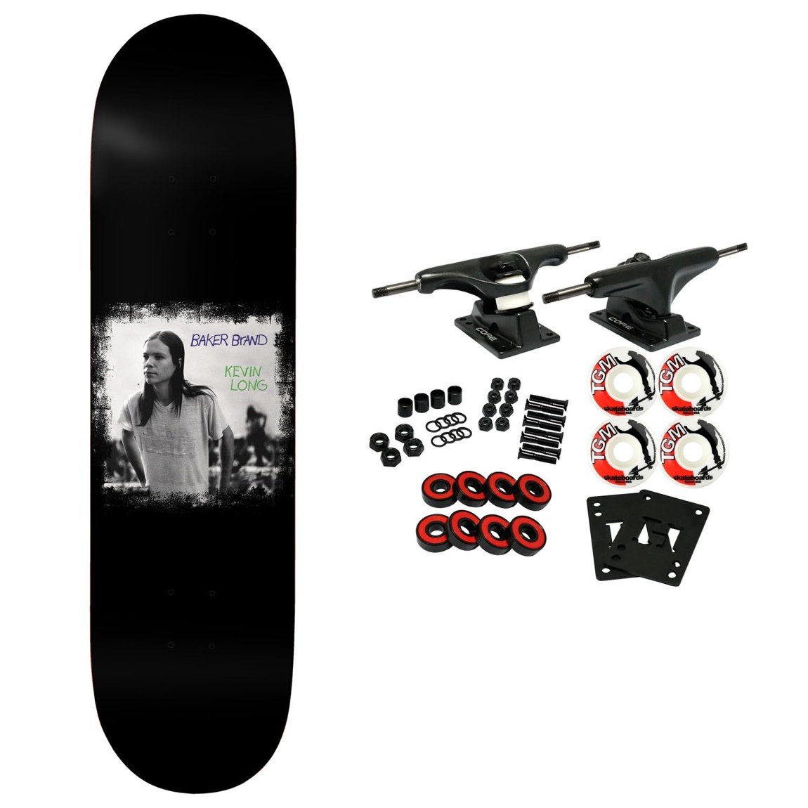 PRODUCT DETAILS Baker Kevin Spanky Long Jr スケートボード コンプリート 8.25インチ【商品仕様】・ 種別：スケートボード コンプリート（未組み立てキット）・ デッキサイズ：8.25 x 31.875インチ（約20.95 x 80.96cm）・ ホイールベース：14.25インチ（約36.19cm）・ 素材：7層北米産メイプル・ トラック：Coreトラック（アルミ製・スチール製キングピン）・ ウィール：52mm 99A・ ベアリング：Amp ABEC5・ 対象：初心者からプロまで【特徴】・ 北米産メイプルを7層に重ねた耐久性のある構造のデッキです。・ 緩やかなコンケイブが特徴のBaker OGシェイプを採用し、素早い反応をサポートします。・ ストリート走行やパークでの滑走に適した52mm 99Aのウィールを装備しています。・ 軽量なアルミ製トラックと、合成オイルを使用したAmpベアリングが付属します。・ パーツを自分で組み立てる仕様となっており、好みのセッティングに調整可能です。【ご注意】・ 海外並行輸入品のため、付属の説明書がある場合は英語表記となります。 ■ 商品について 海外輸入品（説明書は英語表記の場合あり） ■ ご注意 ・掲載画像は実物に近い色味になるよう調整しておりますが、ご利用の環境により差異が生じる場合があります。・複数店舗で在庫を共有しているため、ご注文後に在庫切れとなる場合がございます。 ■ 納期について お届けの目安を必ずご確認ください。 海外正規ルート仕入れ品 海外ブランド ▼ 海外正規ブランド店 正規代理店 ▼ 当 店 ※本商品は並行輸入品です 製造元は正規品と同一のブランド・メーカーです。当店では海外正規ルートより仕入れた商品を取り扱っております。流通ルートが異なるのみで、商品自体に違いはございません。 ── 当店の商品について ── 正規品のみ取り扱い 海外正規店・正規代理店から商品を直接仕入れ、国内に輸入して販売しております。 日本未入荷・海外限定モデルも多数 日本未入荷・海外限定モデルも多数取り扱っております。サイズ・カラー違いや海外限定で販売された製品など、日本では手に入りにくいアイテムをお届けいたします。 お求めやすい価格の理由 海外市場での価格差や流通ルートの違いにより、国内販売価格よりお求めやすくなっております。品質はそのままに、よりお手頃な価格でお届けいたします。 安心保証 ご使用前に万が一、製品に不具合がございました場合は、交換または商品代金のご返金にて対応させていただきます。商品到着後5日以内にご連絡ください。 ご注意 海外からの輸入品となります。海外輸送のため、外箱に軽微なスレ等がある場合がございますが、商品本体には影響ございません。 ※在庫状況は仕入先の在庫情報をもとに出来る限り正確に表示しておりますが、取寄せ商品のため、タイミングによりご注文後に欠品・キャンセルとなる場合がございます。 お探しの商品がございましたら、お気軽にご相談ください。