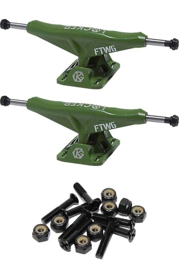 PRODUCT DETAILS Grind King Locker Army Green スケートボード トラック 2個セット 1インチハードウェア付 5.8 Hanger 8.5 Axle【商品仕様】・ 種別：スケートボード用トラック・ ハンガー幅：5.8インチ（約14.73cm）・ アクスル幅：8.5インチ（約21.59cm）・ ハードウェア：1インチ（約2.54cm）プラスヘッド仕様・ カラー：アーミーグリーン（トラック）、ブラック（ハードウェア）・ 内容量：トラック2点、ハードウェアセット【特徴】・ Grind King製のLockerモデル、スケートボード用トラックの前後2点セットです。・ ハンガー幅5.8インチ、アクスル幅8.5インチのサイズ構成となっています。・ デッキとトラックを固定するための1インチ・ボルトナット（ハードウェア）が付属します。・ ハードウェアはRaven Blackカラーのスタンダードなプラスヘッド（フィリップス）タイプです。・ トラックと取り付けパーツがセットになったパッケージ商品です。【ご注意】・ 海外並行輸入品のため、付属の説明書がある場合は英語表記となります。 ■ 商品について 海外輸入品（説明書は英語表記の場合あり） ■ ご注意 ・掲載画像は実物に近い色味になるよう調整しておりますが、ご利用の環境により差異が生じる場合があります。・複数店舗で在庫を共有しているため、ご注文後に在庫切れとなる場合がございます。 ■ 納期について お届けの目安を必ずご確認ください。 海外正規ルート仕入れ品 海外ブランド ▼ 海外正規ブランド店 正規代理店 ▼ 当 店 ※本商品は並行輸入品です 製造元は正規品と同一のブランド・メーカーです。当店では海外正規ルートより仕入れた商品を取り扱っております。流通ルートが異なるのみで、商品自体に違いはございません。 ── 当店の商品について ── 正規品のみ取り扱い 海外正規店・正規代理店から商品を直接仕入れ、国内に輸入して販売しております。 日本未入荷・海外限定モデルも多数 日本未入荷・海外限定モデルも多数取り扱っております。サイズ・カラー違いや海外限定で販売された製品など、日本では手に入りにくいアイテムをお届けいたします。 お求めやすい価格の理由 海外市場での価格差や流通ルートの違いにより、国内販売価格よりお求めやすくなっております。品質はそのままに、よりお手頃な価格でお届けいたします。 安心保証 ご使用前に万が一、製品に不具合がございました場合は、交換または商品代金のご返金にて対応させていただきます。商品到着後5日以内にご連絡ください。 ご注意 海外からの輸入品となります。海外輸送のため、外箱に軽微なスレ等がある場合がございますが、商品本体には影響ございません。 ※在庫状況は仕入先の在庫情報をもとに出来る限り正確に表示しておりますが、取寄せ商品のため、タイミングによりご注文後に欠品・キャンセルとなる場合がございます。 お探しの商品がございましたら、お気軽にご相談ください。