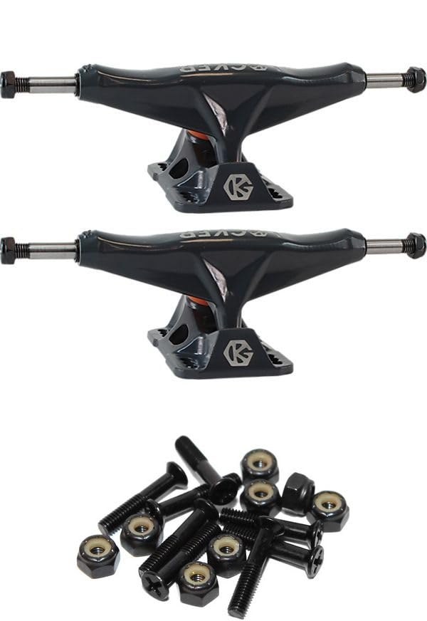 PRODUCT DETAILS Grind King Locker スケートボード トラック 5.8 Hanger 8.5 Axle Battleship Grey 1インチ ビスセット【商品仕様】・ 種別：スケートボード用トラック・ハードウェアセット・ ブランド：Grind King・ ハンガー幅：5.8インチ (約14.7cm)・ アクスル幅：8.5インチ (約21.6cm)・ 適合デッキサイズ目安：8.25インチ〜8.75インチ・ ビスサイズ：1インチ (約2.54cm) / プラス頭・ カラー：Battleship Grey（トラック）、Raven Black（ビス）・ セット内容：トラック2個、取り付け用ビス8組【特徴】・ Grind KingのLockerシリーズ、スケートボード用トラックの前後セットです。・ アクスル幅8.5インチの設計で、安定感のある滑走をサポートします。・ 1インチの取り付け用ハードウェア（ビス・ナット）が付属したセット商品です。・ トラック本体はBattleship Grey、ビスはRaven Blackのカラー構成です。【ご注意】・ 海外並行輸入品のため、付属の説明書がある場合は英語表記となります。 ■ 商品について 海外輸入品（説明書は英語表記の場合あり） ■ ご注意 ・掲載画像は実物に近い色味になるよう調整しておりますが、ご利用の環境により差異が生じる場合があります。・複数店舗で在庫を共有しているため、ご注文後に在庫切れとなる場合がございます。 ■ 納期について お届けの目安を必ずご確認ください。 海外正規ルート仕入れ品 海外ブランド ▼ 海外正規ブランド店 正規代理店 ▼ 当 店 ※本商品は並行輸入品です 製造元は正規品と同一のブランド・メーカーです。当店では海外正規ルートより仕入れた商品を取り扱っております。流通ルートが異なるのみで、商品自体に違いはございません。 ── 当店の商品について ── 正規品のみ取り扱い 海外正規店・正規代理店から商品を直接仕入れ、国内に輸入して販売しております。 日本未入荷・海外限定モデルも多数 日本未入荷・海外限定モデルも多数取り扱っております。サイズ・カラー違いや海外限定で販売された製品など、日本では手に入りにくいアイテムをお届けいたします。 お求めやすい価格の理由 海外市場での価格差や流通ルートの違いにより、国内販売価格よりお求めやすくなっております。品質はそのままに、よりお手頃な価格でお届けいたします。 安心保証 ご使用前に万が一、製品に不具合がございました場合は、交換または商品代金のご返金にて対応させていただきます。商品到着後5日以内にご連絡ください。 ご注意 海外からの輸入品となります。海外輸送のため、外箱に軽微なスレ等がある場合がございますが、商品本体には影響ございません。 ※在庫状況は仕入先の在庫情報をもとに出来る限り正確に表示しておりますが、取寄せ商品のため、タイミングによりご注文後に欠品・キャンセルとなる場合がございます。 お探しの商品がございましたら、お気軽にご相談ください。